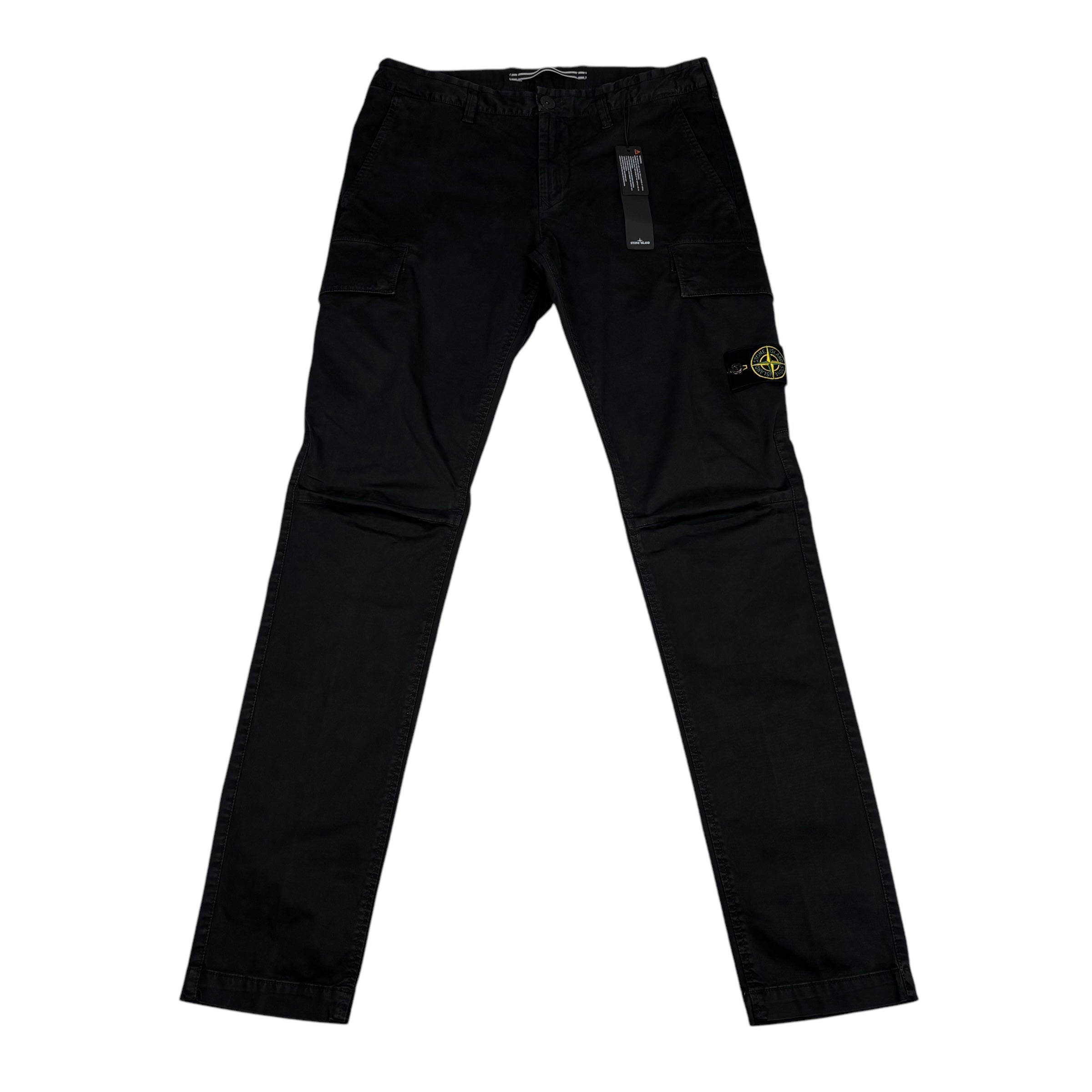 Stone Island Black Brushed Cotton Compass-Patch Cargo Trousers