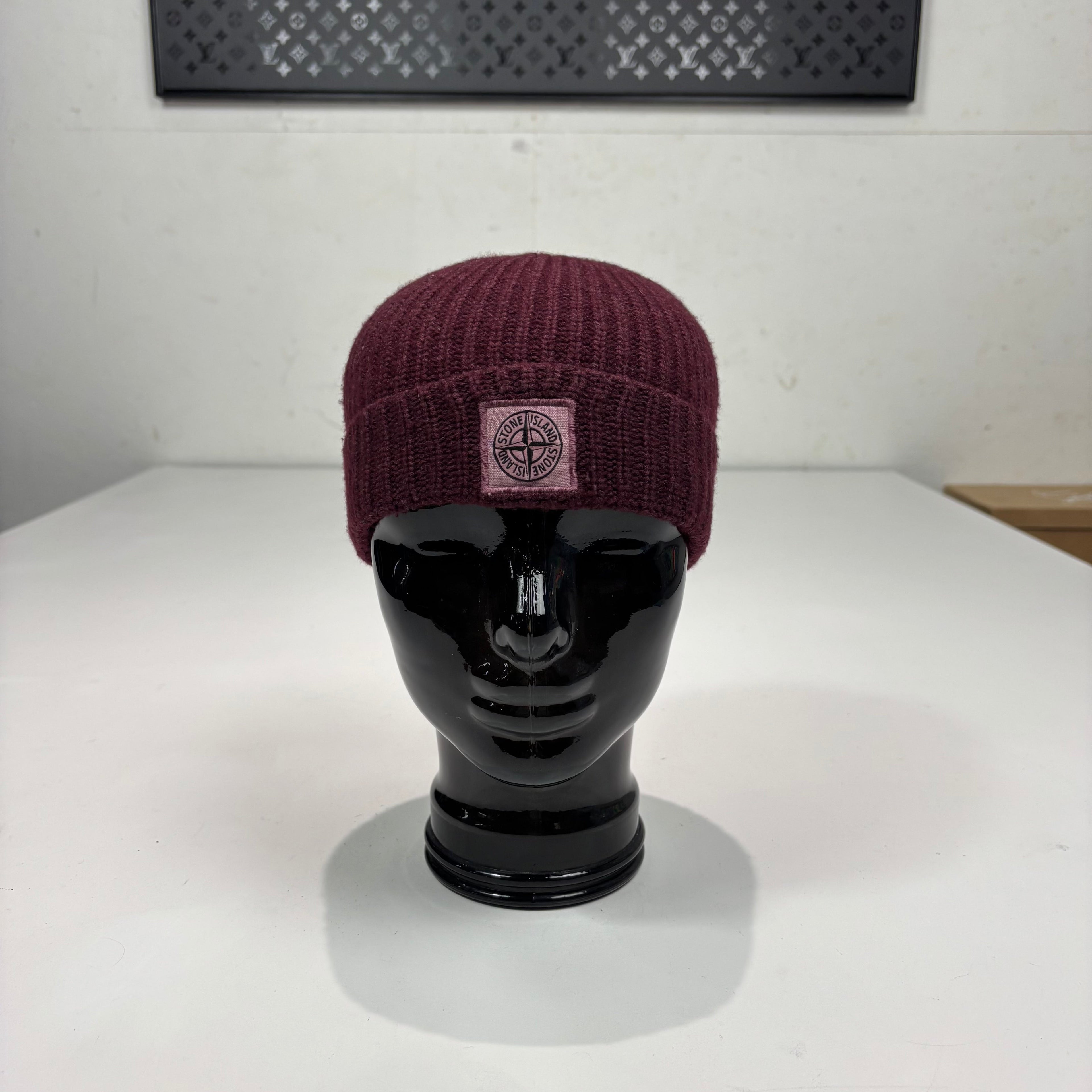 Stone Island Burgundy Patch Logo Cotton Beanie
