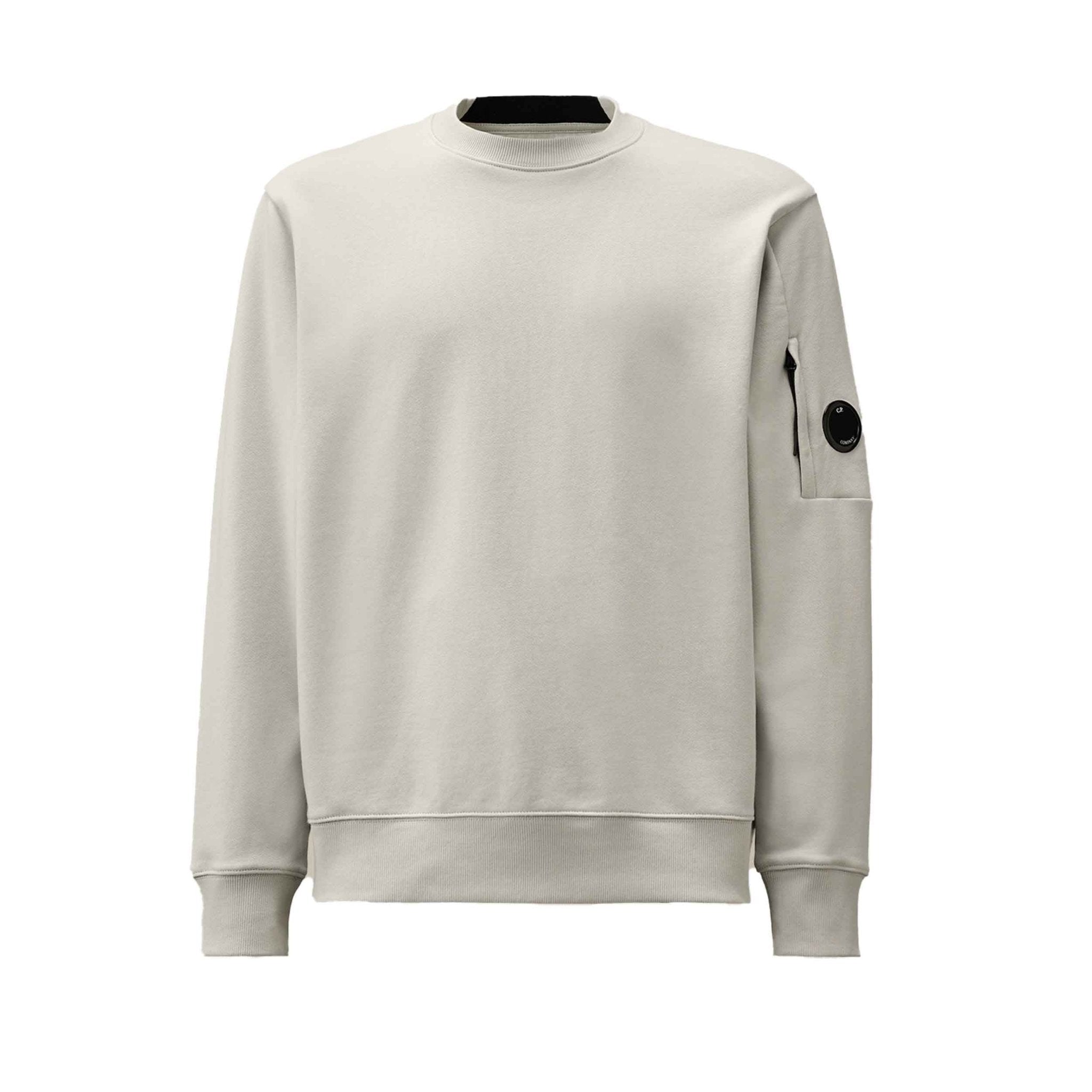 C.P. Company Diagonal Raised Fleece Crewneck Sweatshirt in Blue Fox- Grey