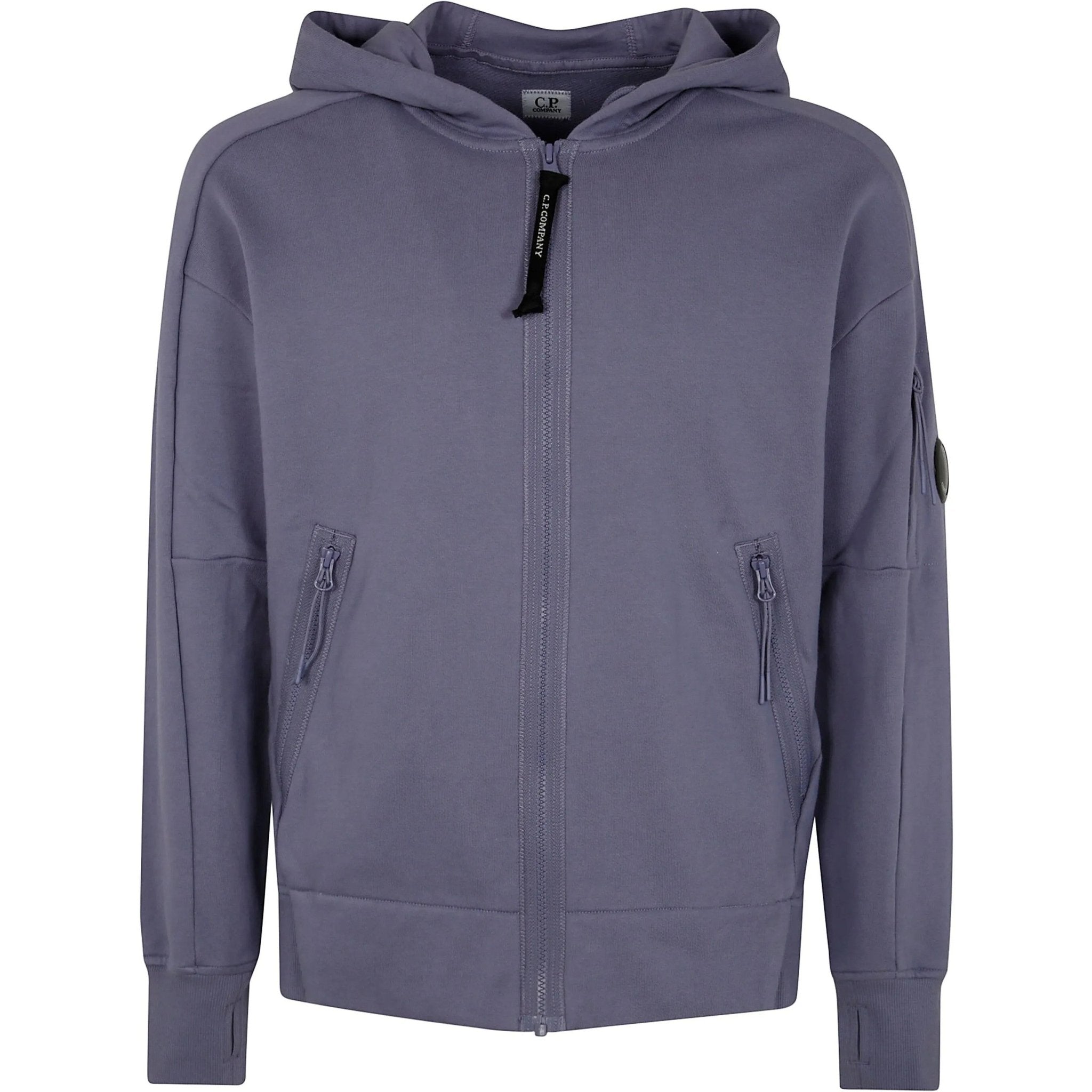 C.P. Company Diagonal Raised Fleece Lens Zipped Hooded Sweatshirt in Lavender