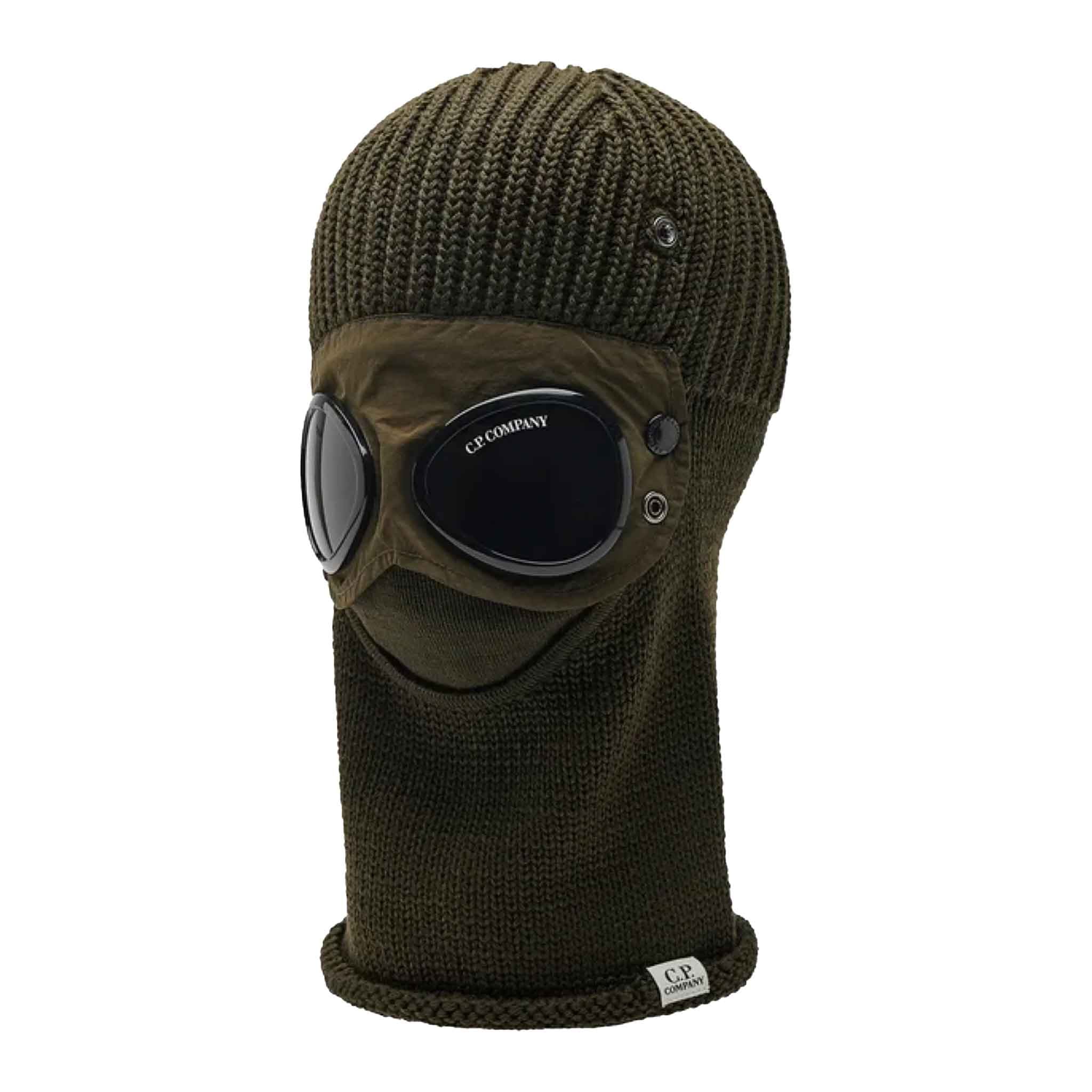 C.P. Company Extra Fine Merino Wool Goggle Balaclava in Ivy Green