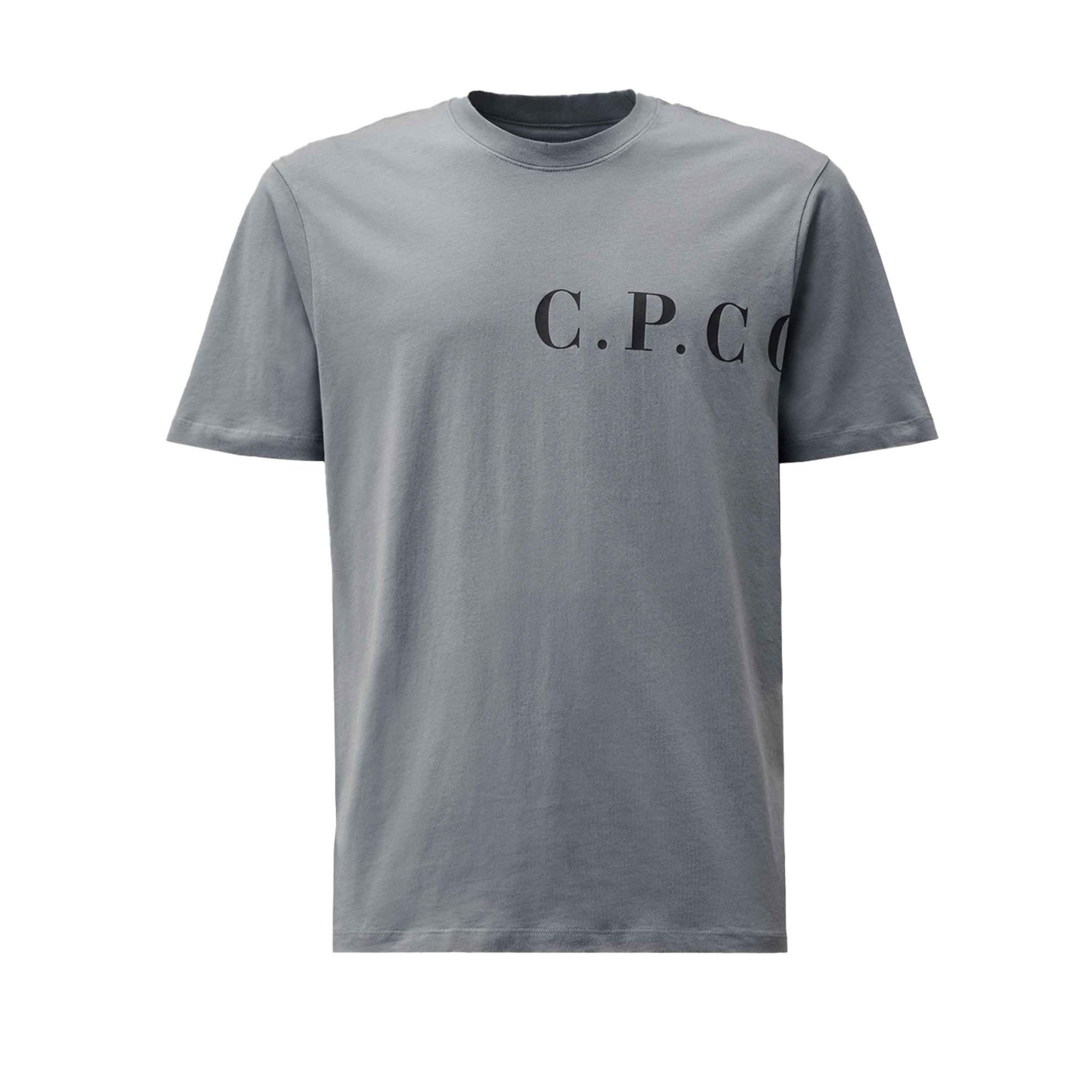 C.P. Company Jersey Front Back Logo T-shirt in Stormy Weather- Blue