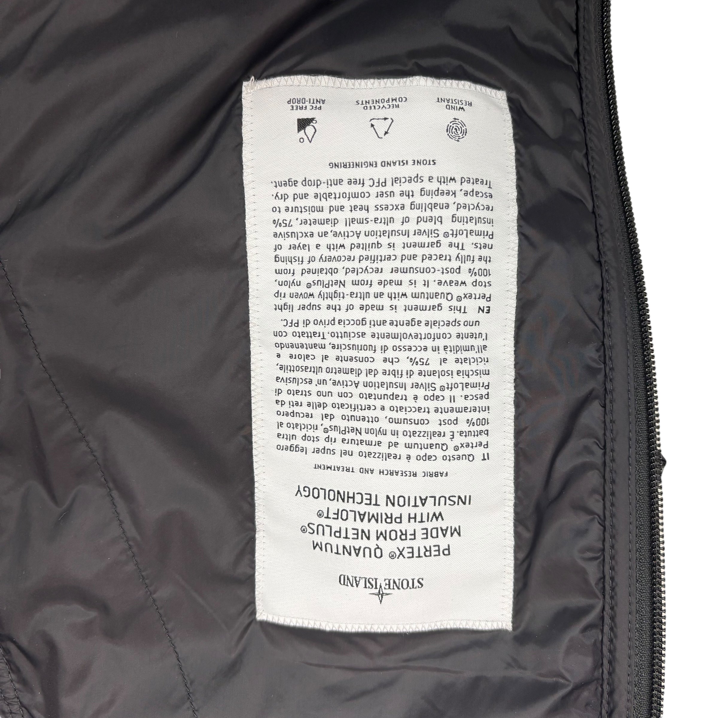 Stone Island Black Pertex Quantum made from Netplus with Primaloft Insulation Technology
