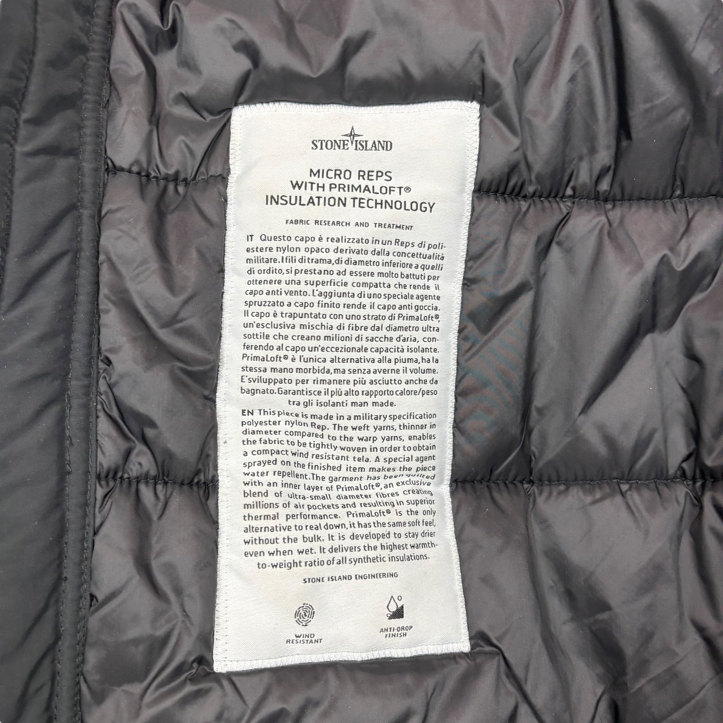 Stone Island Black Micro Reps with Primaloft Insulation Technology Jacket