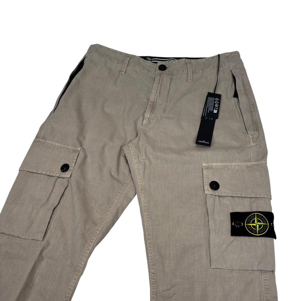 Stone Island Beige Compass-Patch Buttoned Cargo Trousers
