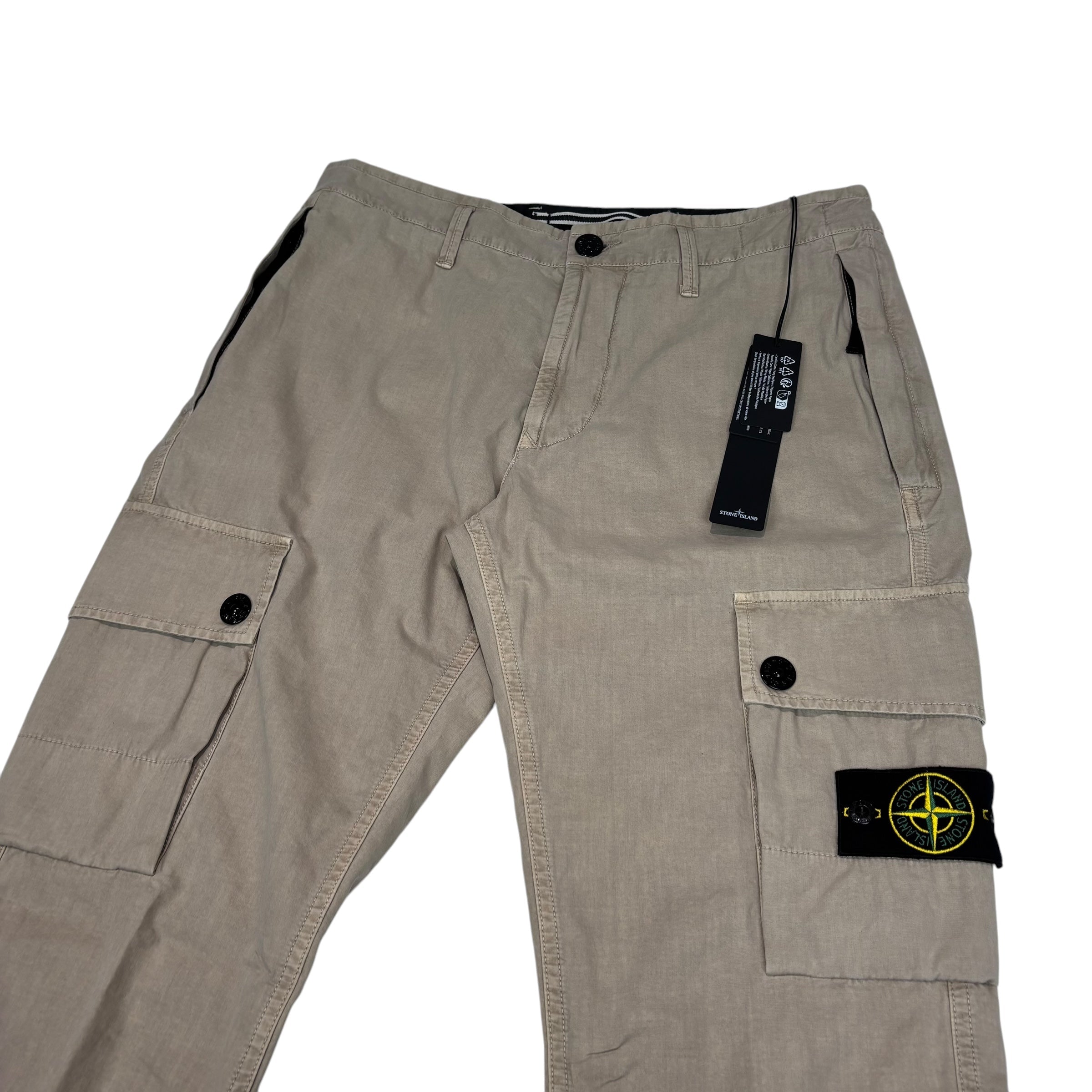Stone Island Beige Compass-Patch Buttoned Cargo Trousers