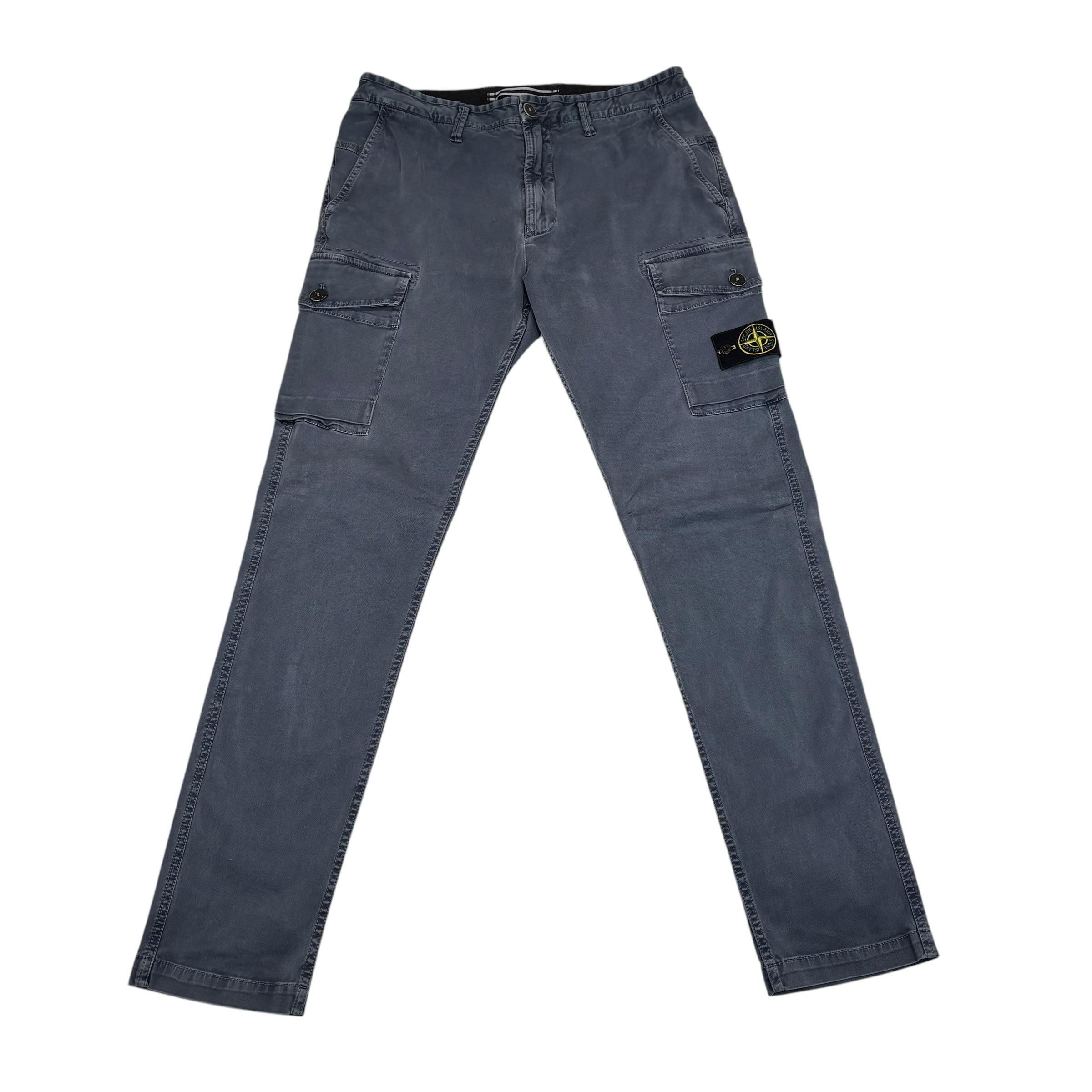 Stone Island Blue Brushed Cotton Button-Pocket Cargo Trousers