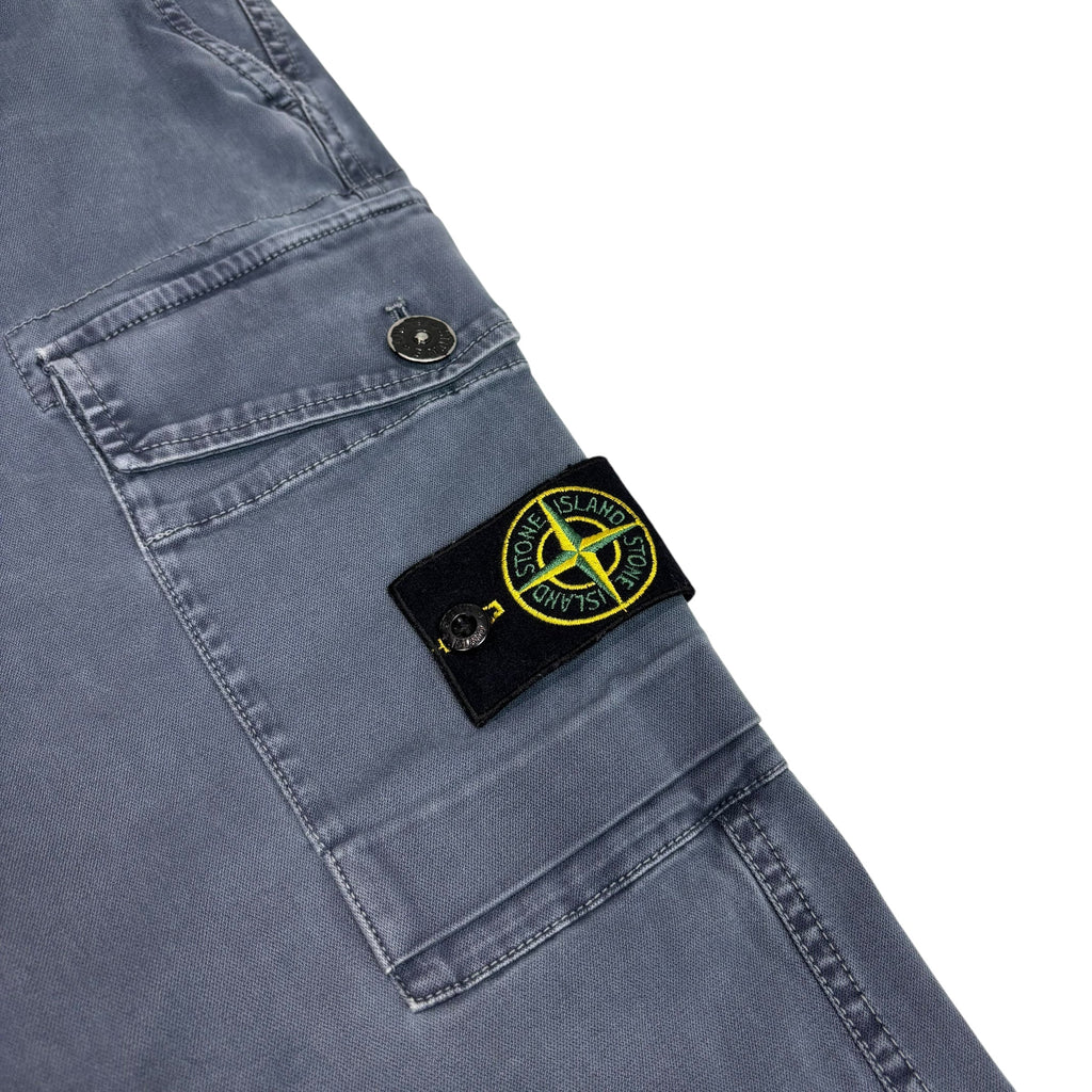 Stone Island Blue Brushed Cotton Button-Pocket Cargo Trousers