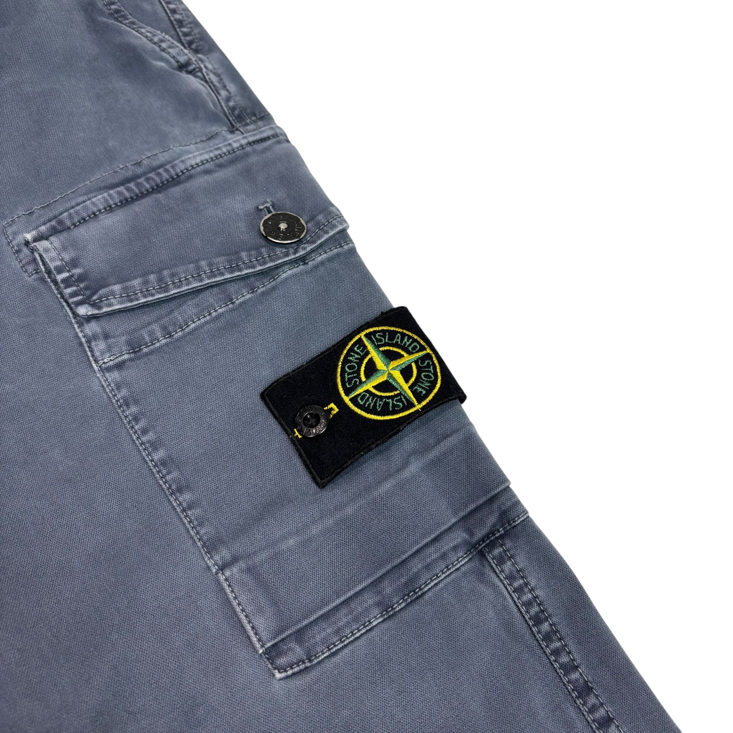 Stone Island Blue Brushed Cotton Button-Pocket Cargo Trousers
