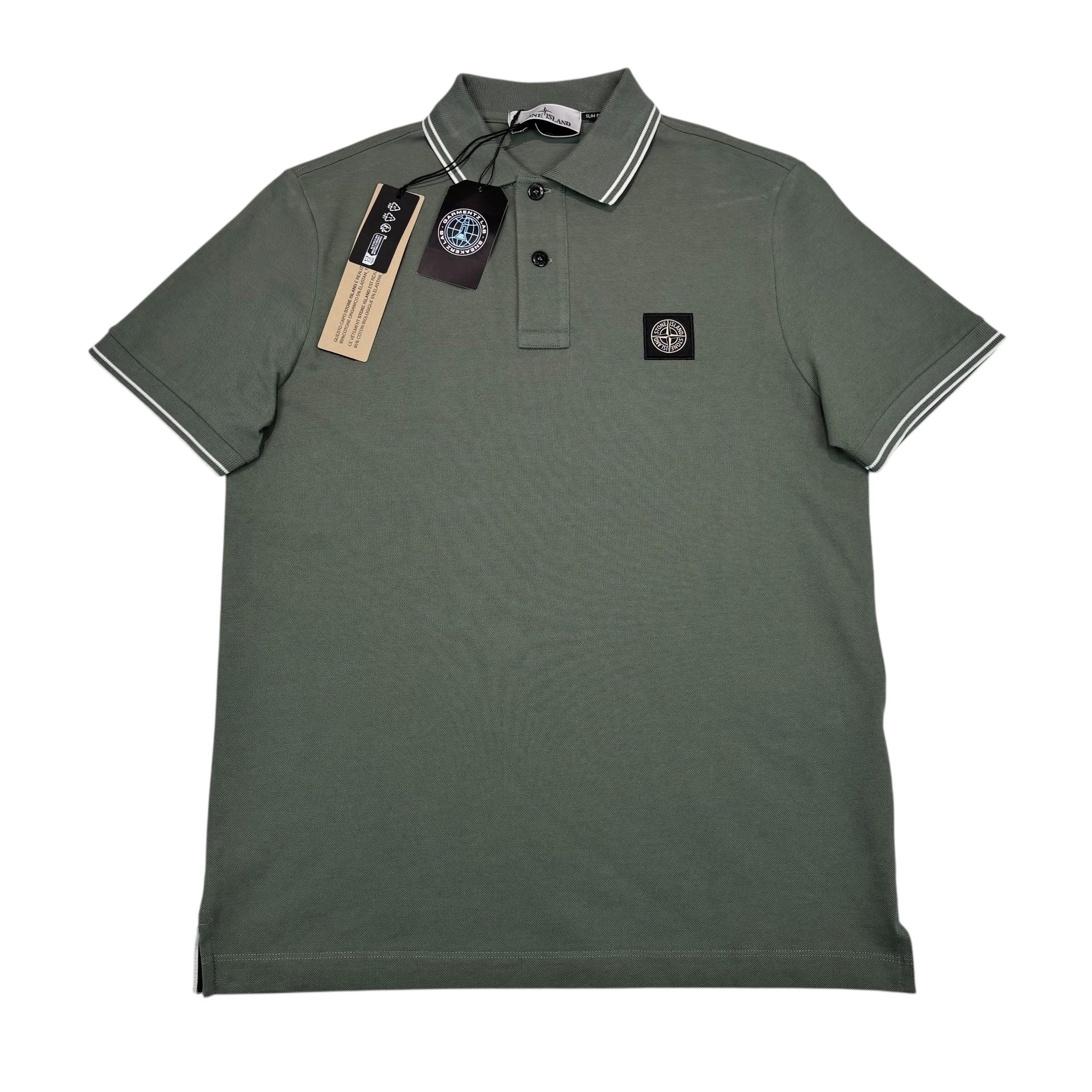 Stone Island Forest Green with White Stripe Patch Logo Polo shirt