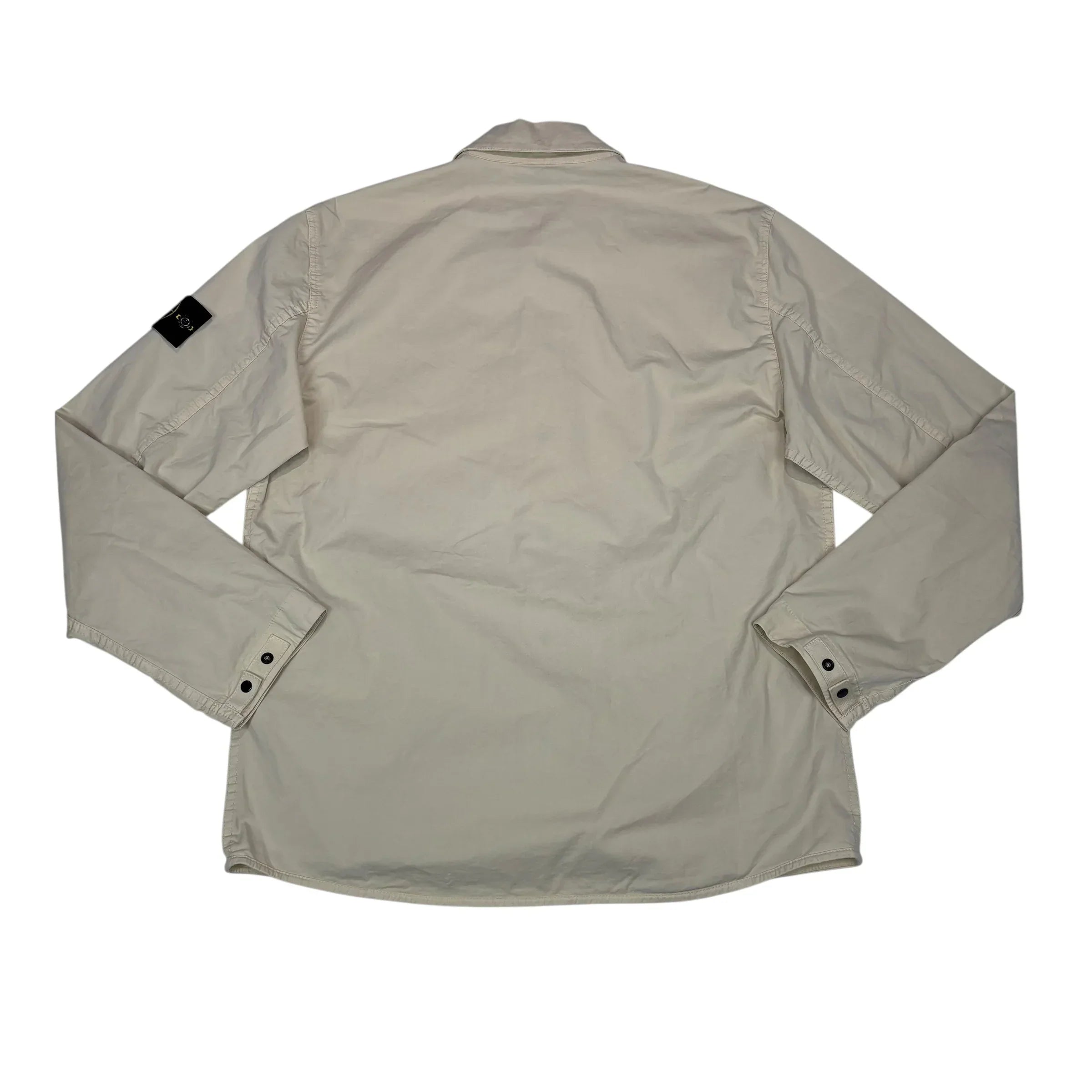 Stone Island Beige Compass Patch Front Pocket Design Collared Overshirt Jacket