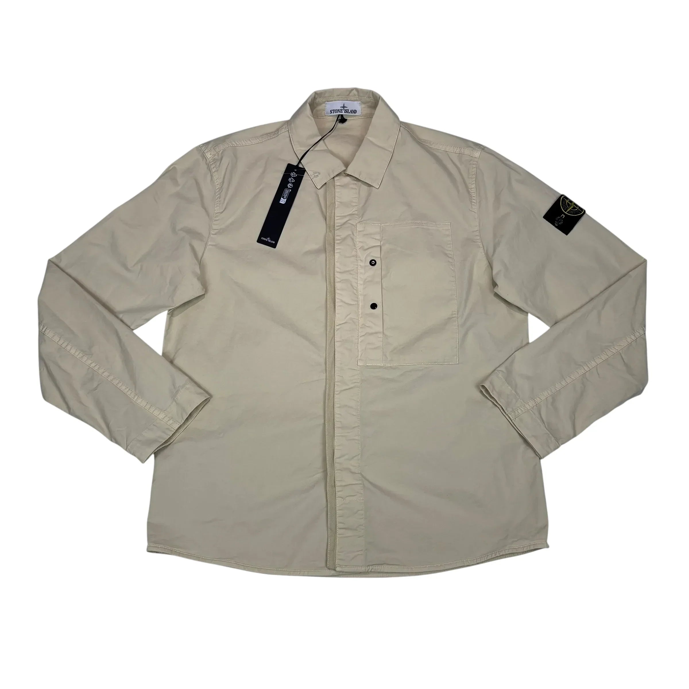 Stone Island Beige Compass Patch Front Pocket Design Collared Overshirt Jacket