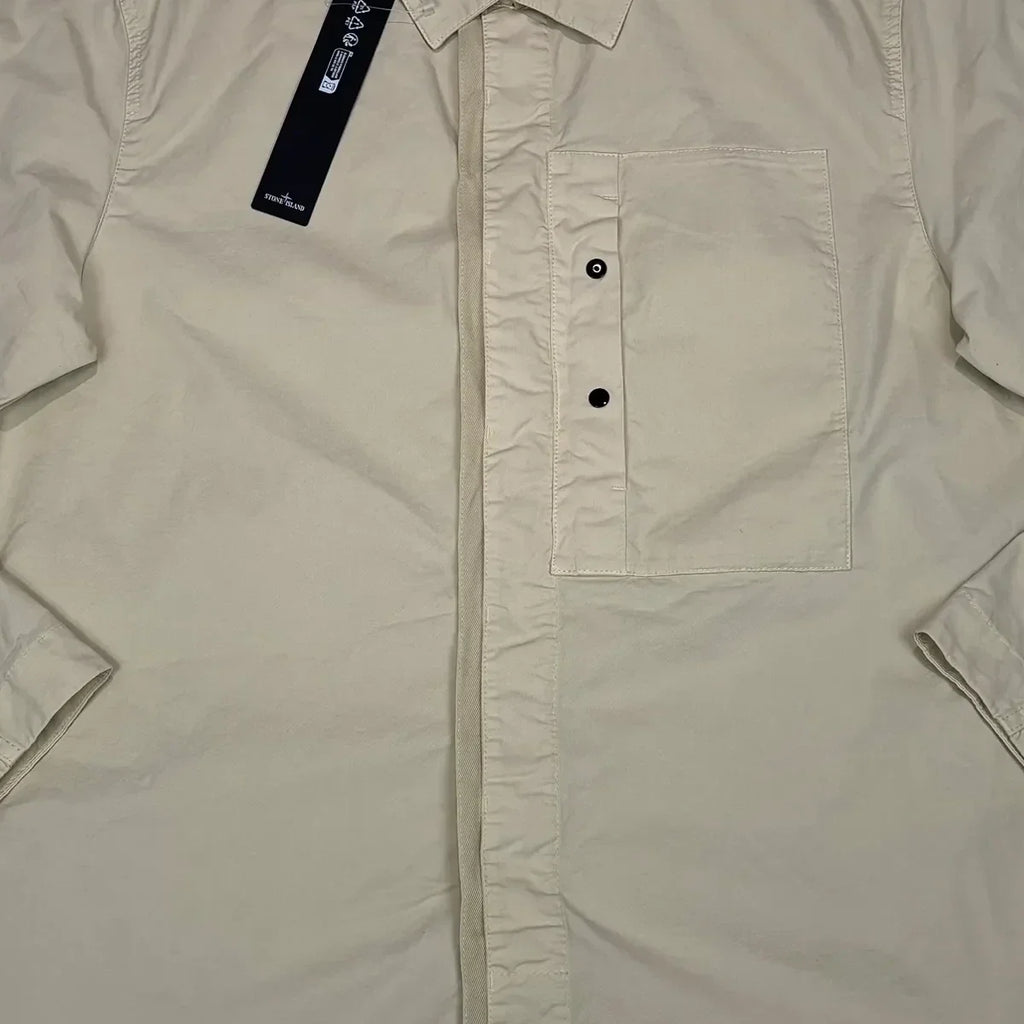 Stone Island Beige Compass Patch Front Pocket Design Collared Overshirt Jacket