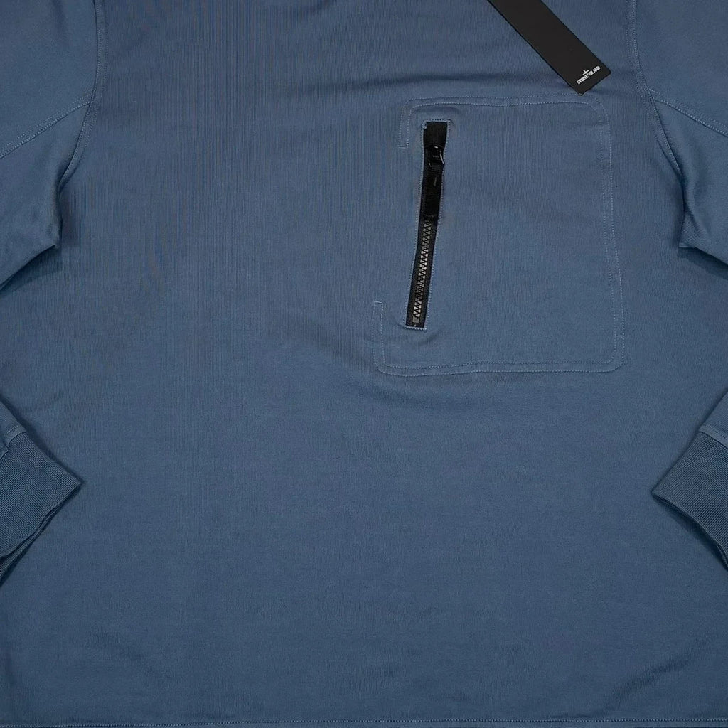 Stone Island Blue Compasss Patch Front Pocket Design Crewneck Jumper