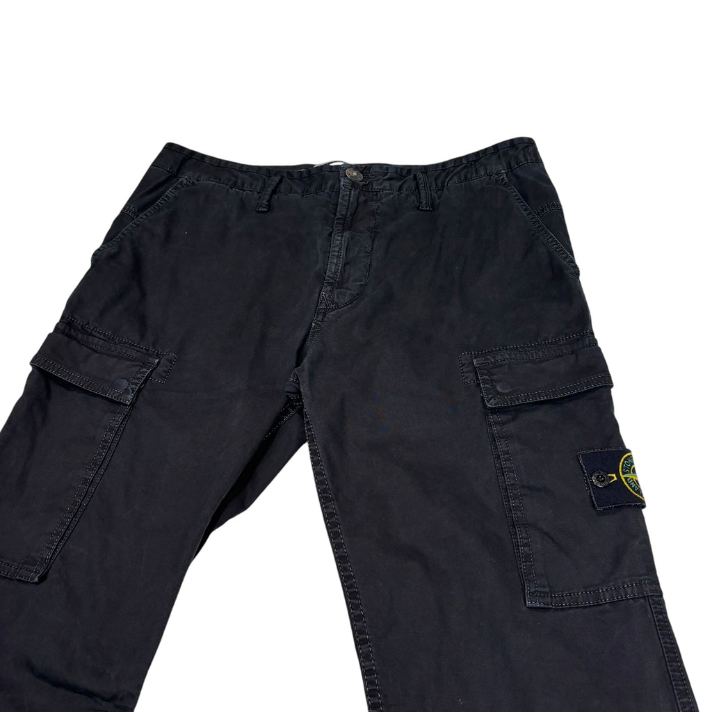 Stone Island Black Brushed Cotton Compass-Parch Button Pocket Cargo Trousers