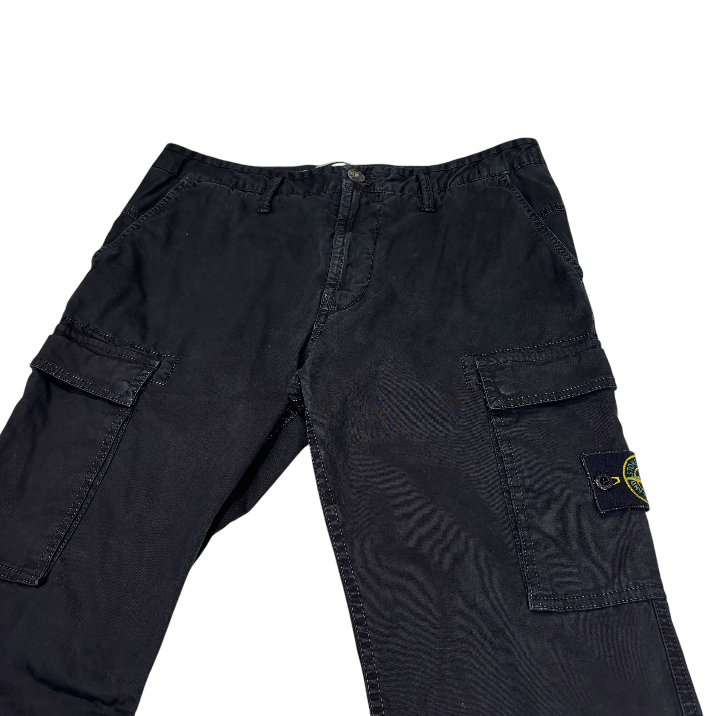 Stone Island Black Brushed Cotton Compass-Parch Button Pocket Cargo Trousers