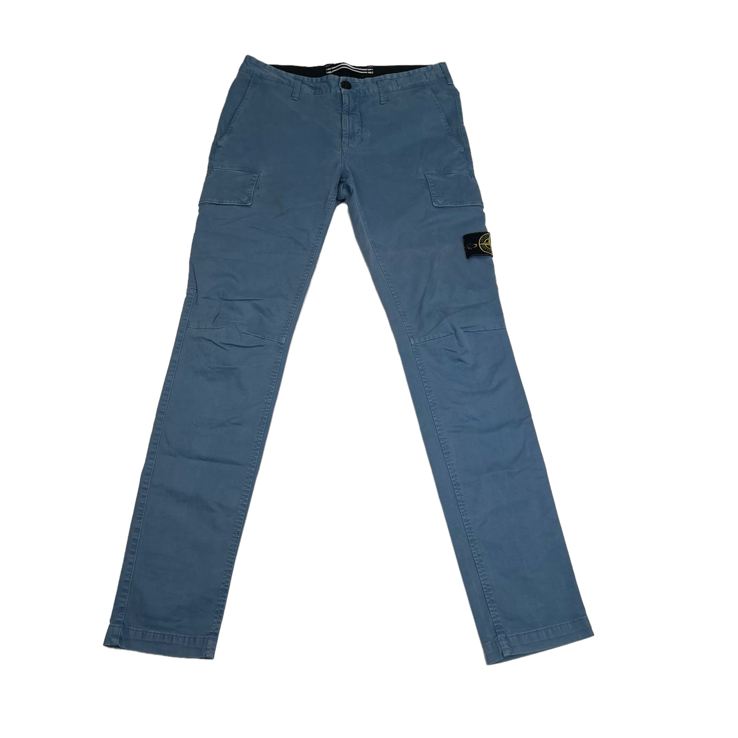 Stone Island Avio Blue Straight Leg Compass-Patch Cargo Trousers