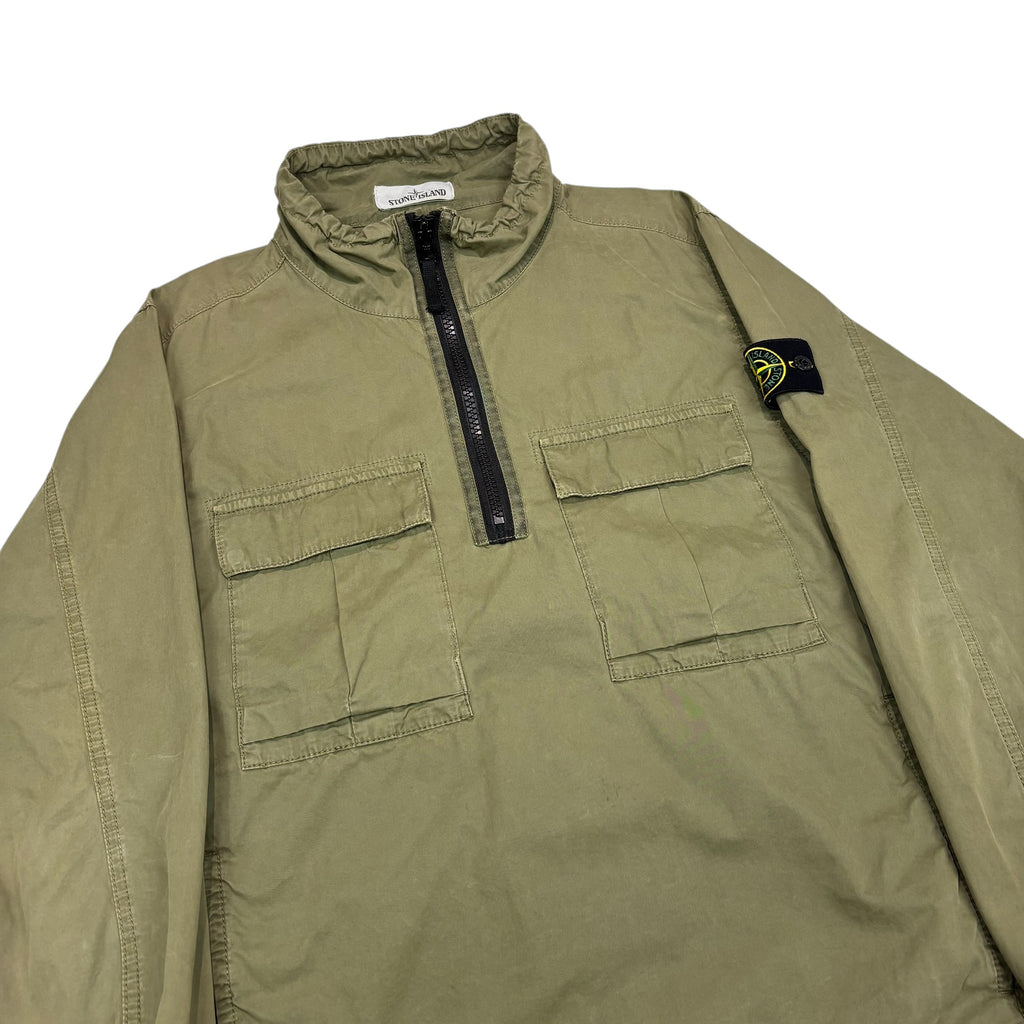 Stone Island Green Quarter Zip Compass-patch Pull Over Smock Jacket