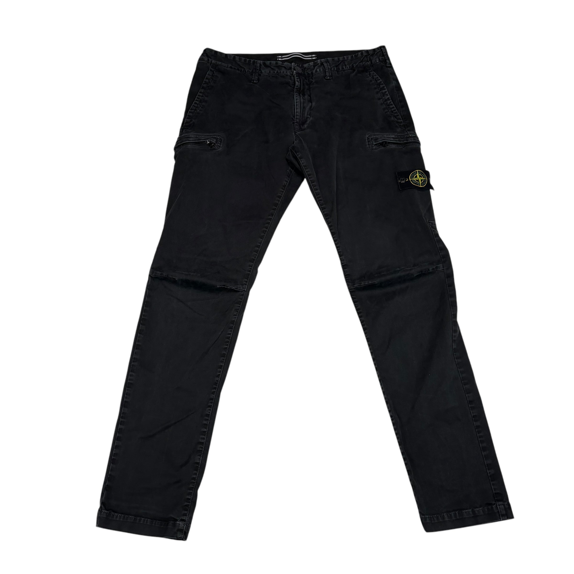 Stone Island Black Compass-Patch Cotton Cargo Trousers