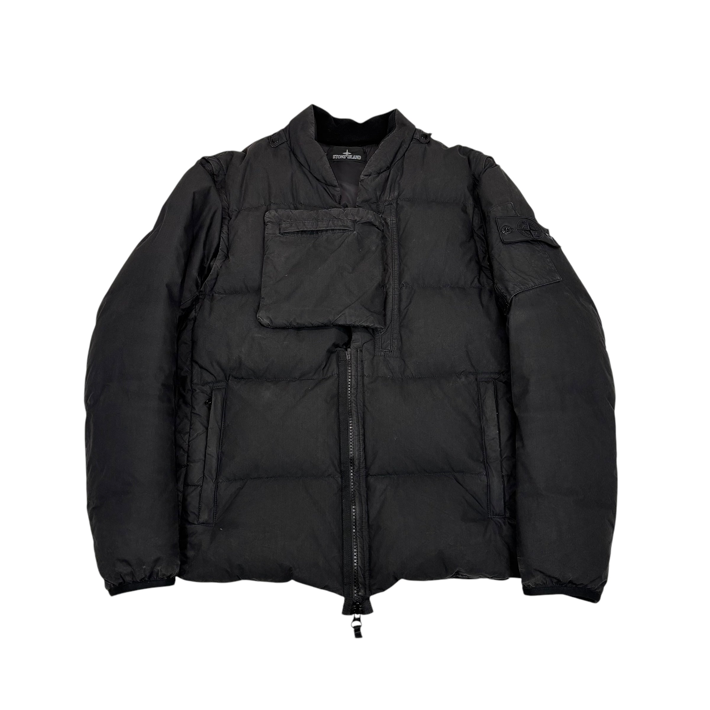 Stone Island Black Shadow Project  Compass-Patch with Removable Arms Cotton Nylon Poplin Down Jacket