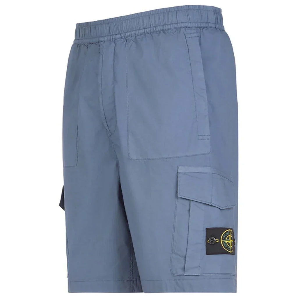 Stone Island Blue Cotton Stretch Cargo Shorts