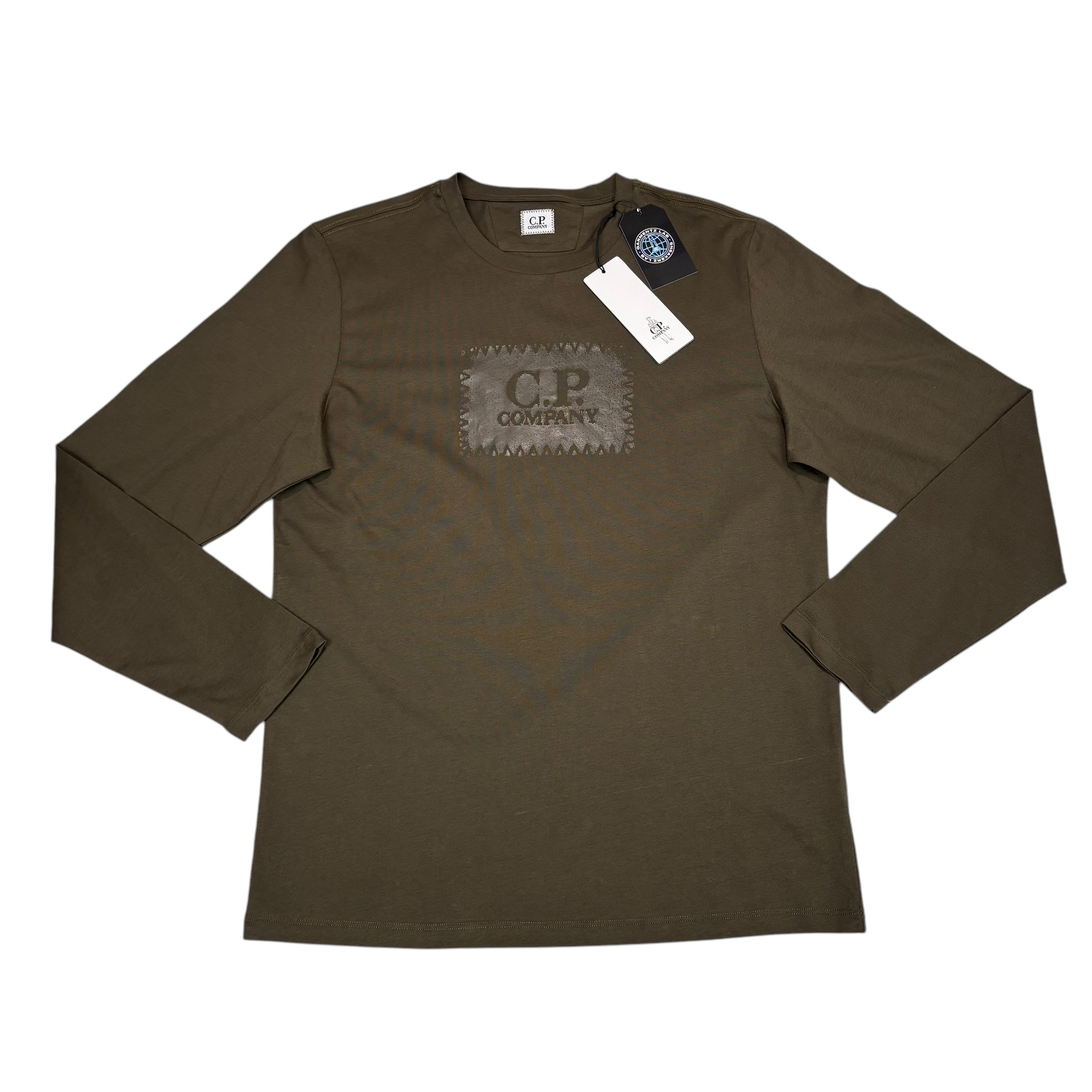 CP Company Duck Green Box Print Spell Out Long Sleeve TShirt