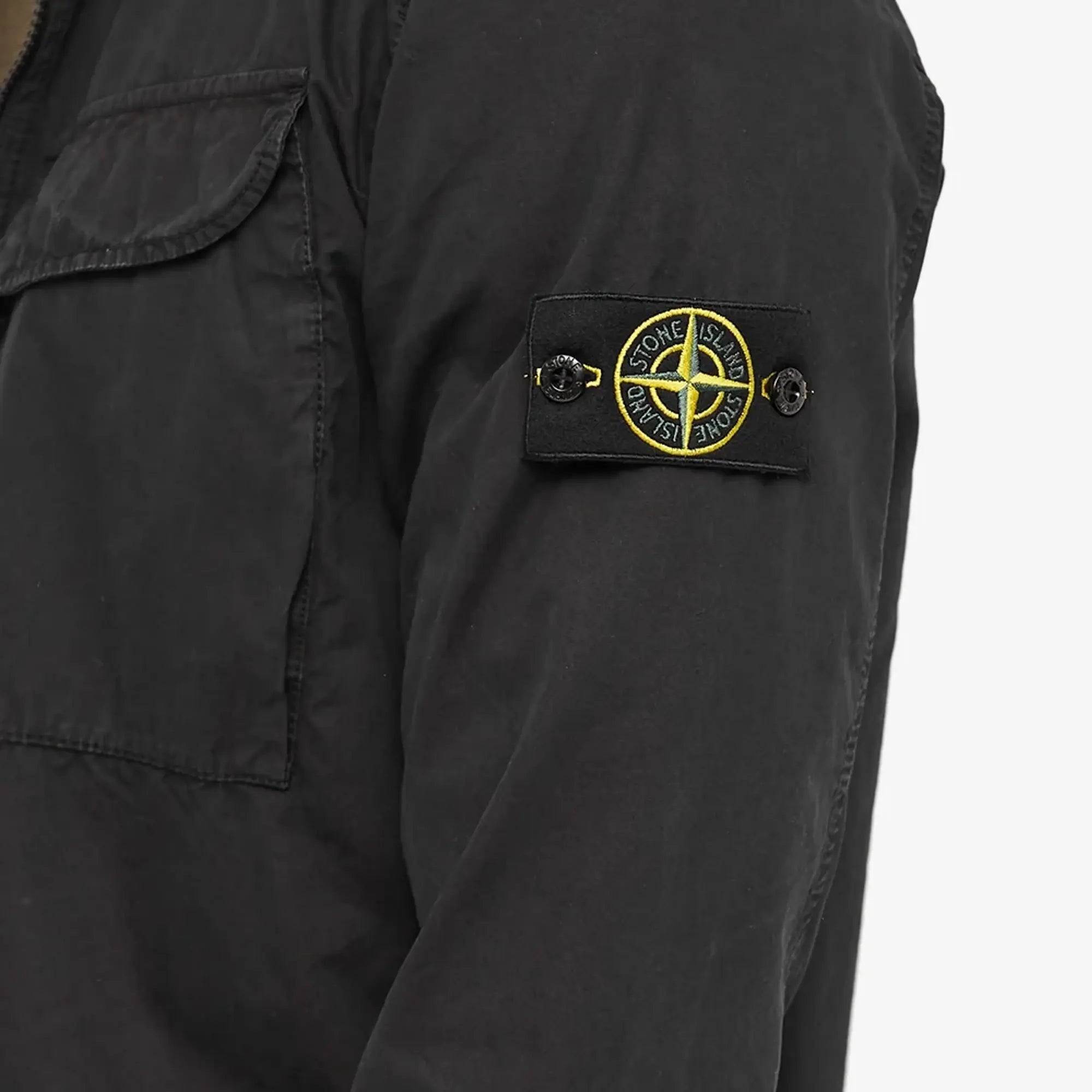 Stone Island Black Brushed Cotton Zip Overshirt