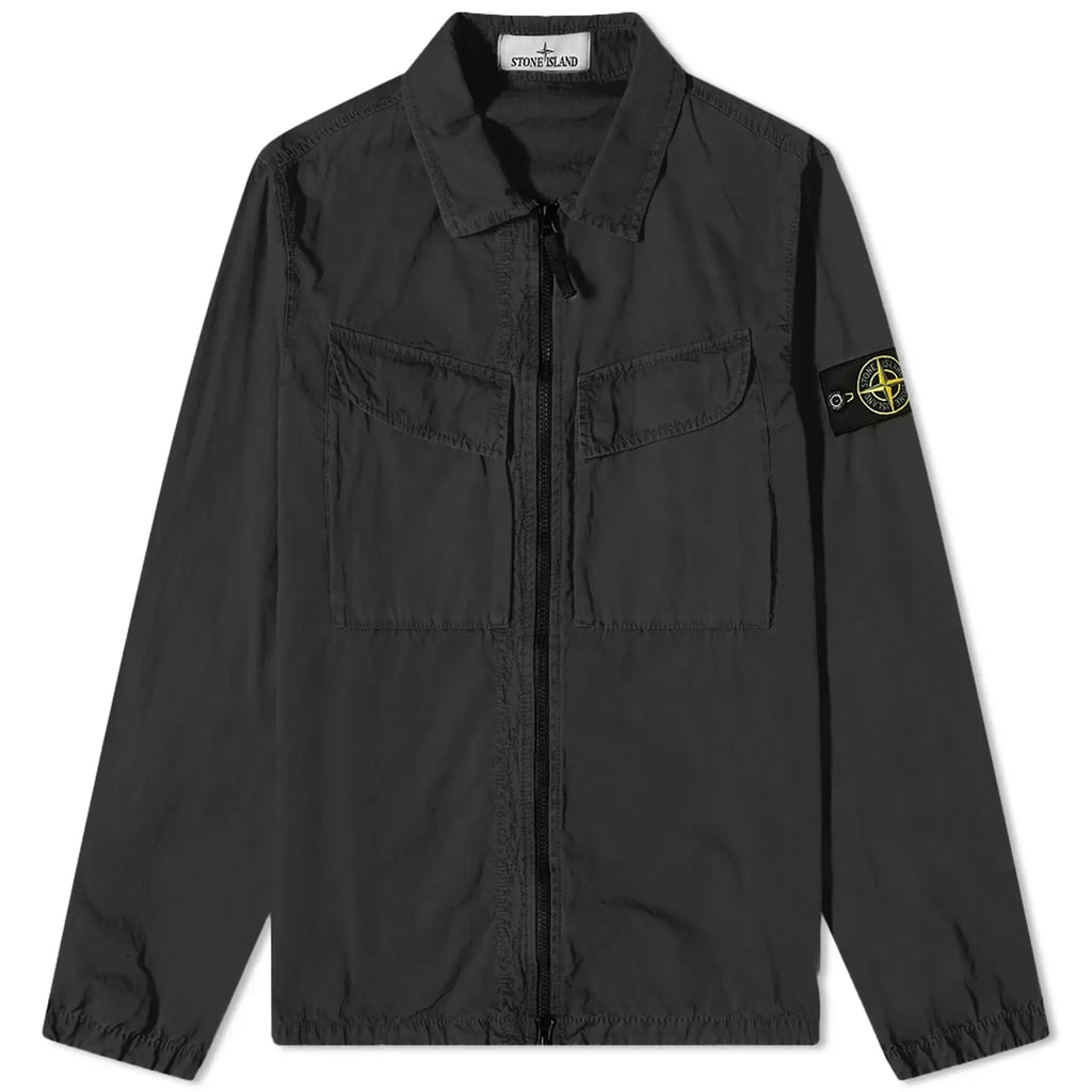 Stone Island Black Brushed Cotton Zip Overshirt