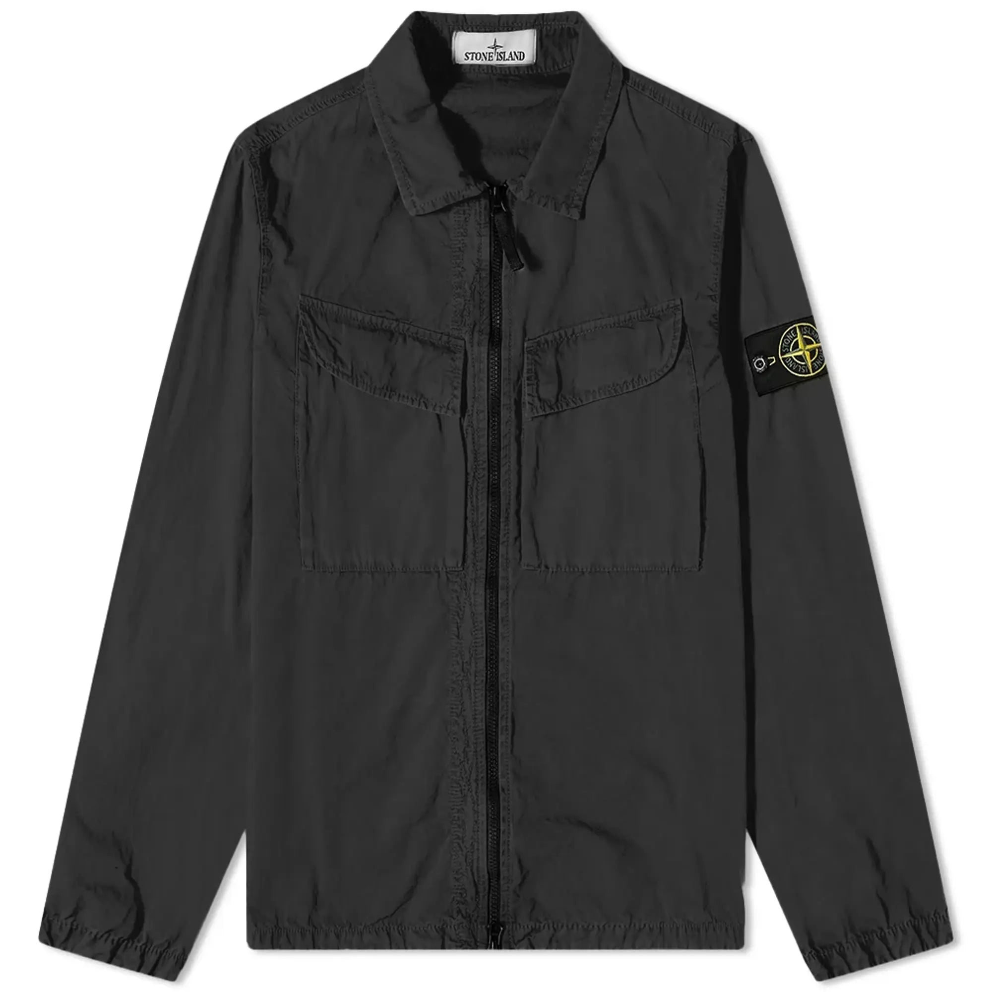 Stone Island Black Brushed Cotton Zip Overshirt