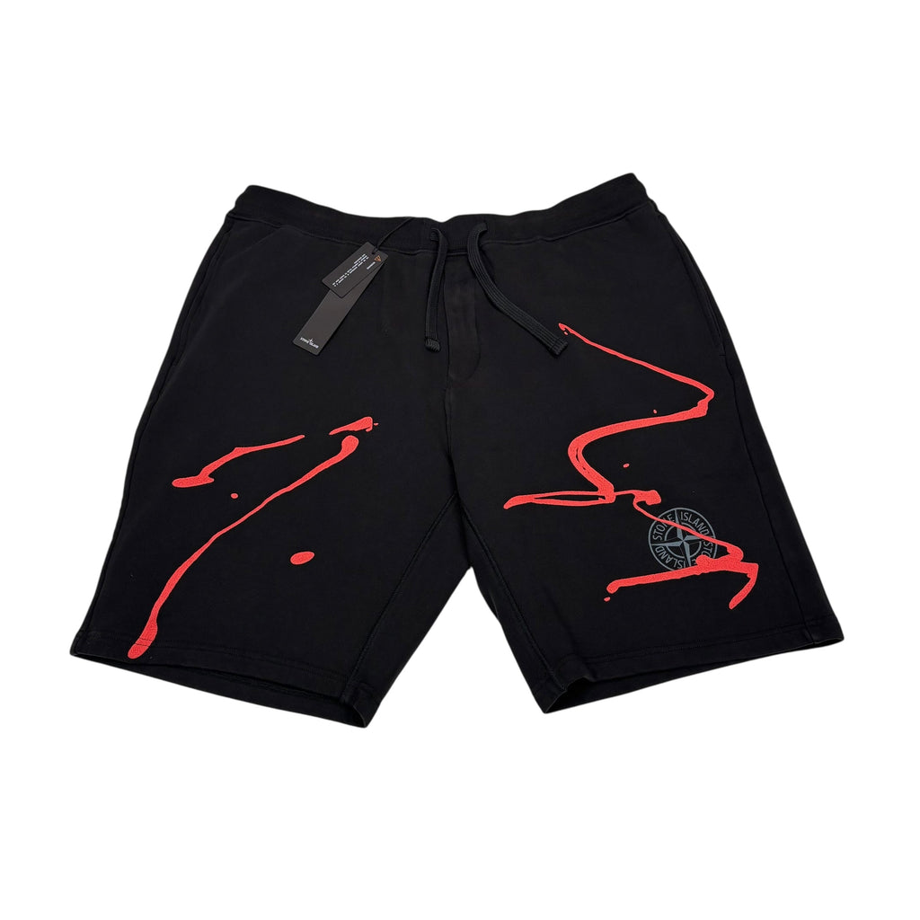 Stone Island Black Bermuda Red Detail Embroidery Cotton Shorts