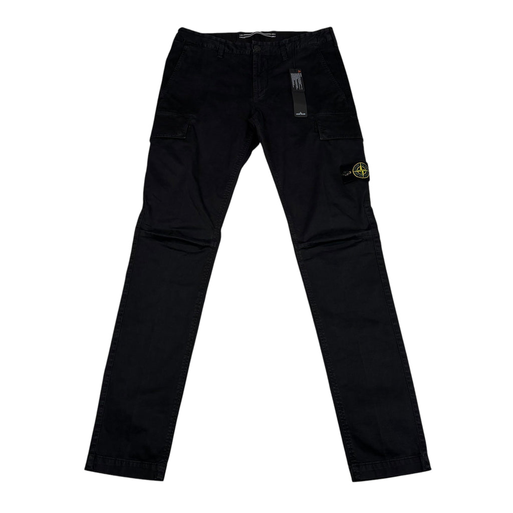 Stone Island Black Brushed Cotton Compass-Patch Cargo Trousers