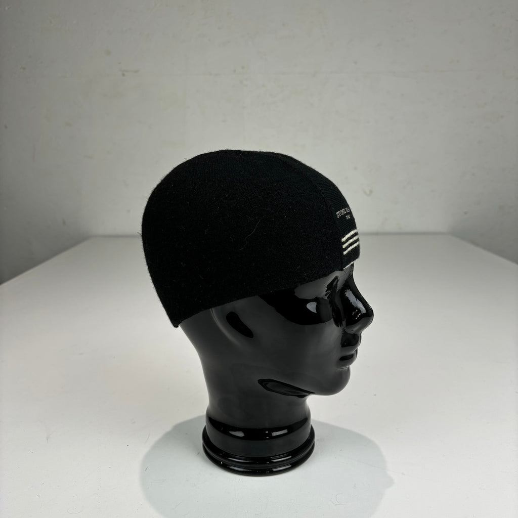 Stone Island Black vintage Woollen Spell out Knitted Beanie