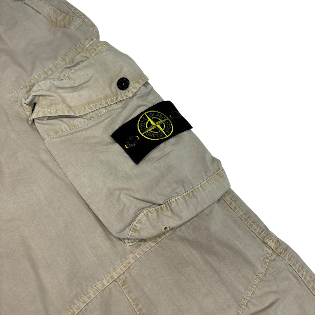 Stone Island Cream Compass-Patch Brushed Cotton Cargo Trouser