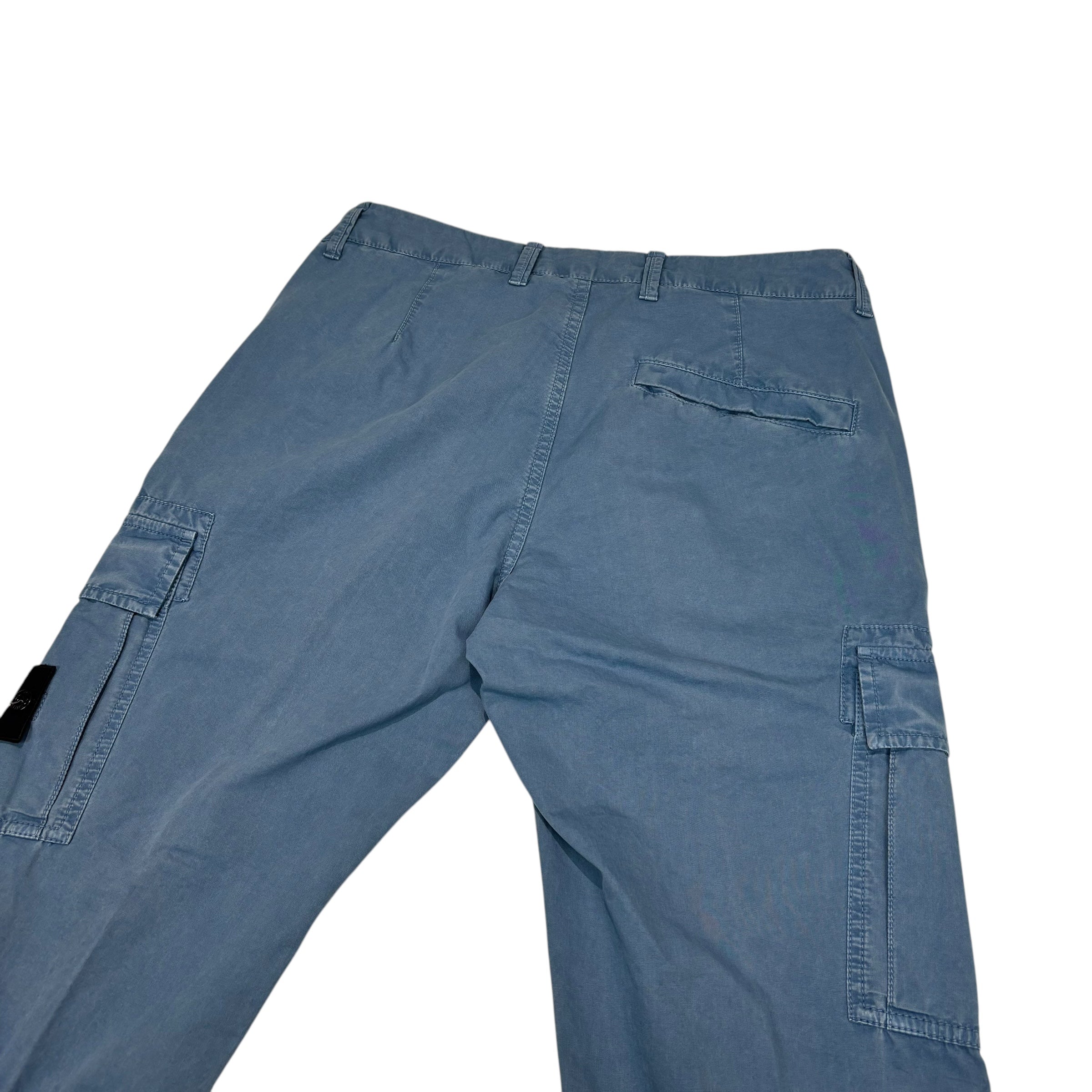 Stone Island Blue Zip-Pockets Brushed Cotton Compass Patch Cargo Trousers