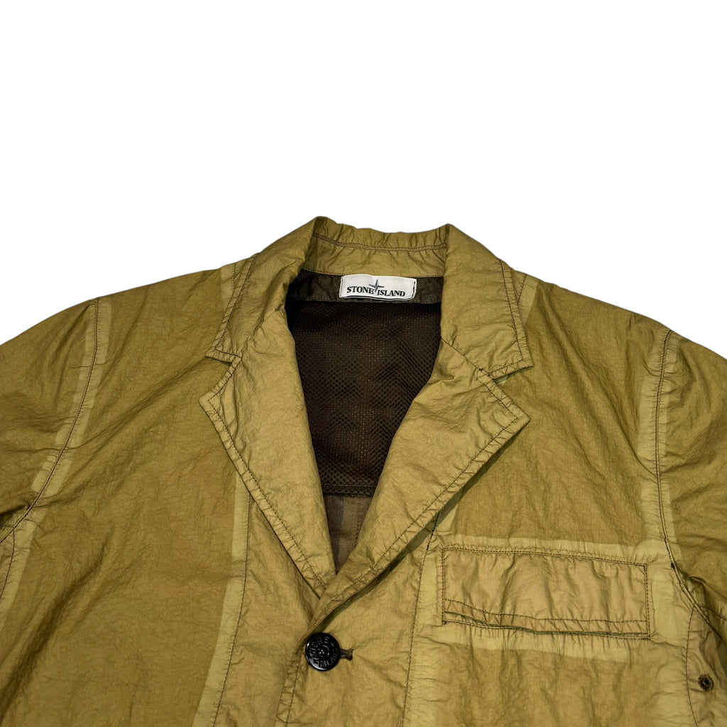 Stone Island Brown Button Up Membrana-TC Compass Patch Jacket