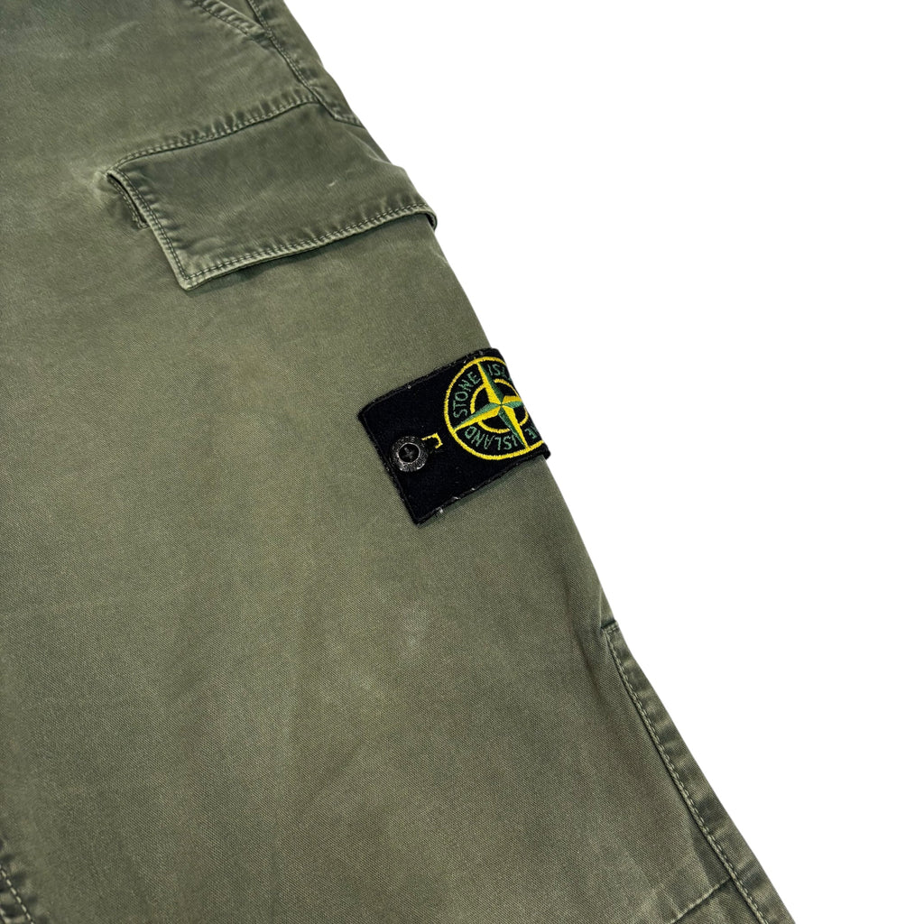 Stone Island Green Brushed Cotton Compass-Patch Cargo Trousers