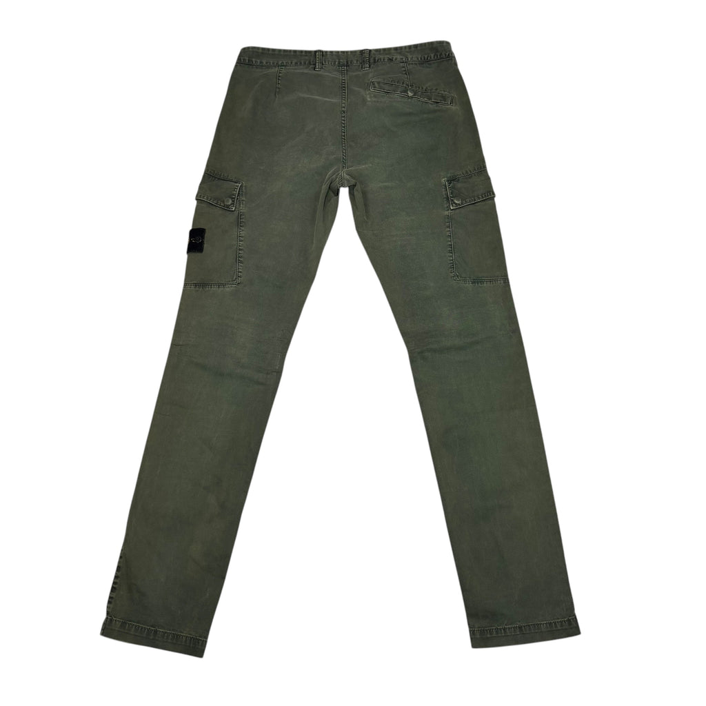 Stone Island Green Brushed Cotton Compass-Patch Cargo Trousers