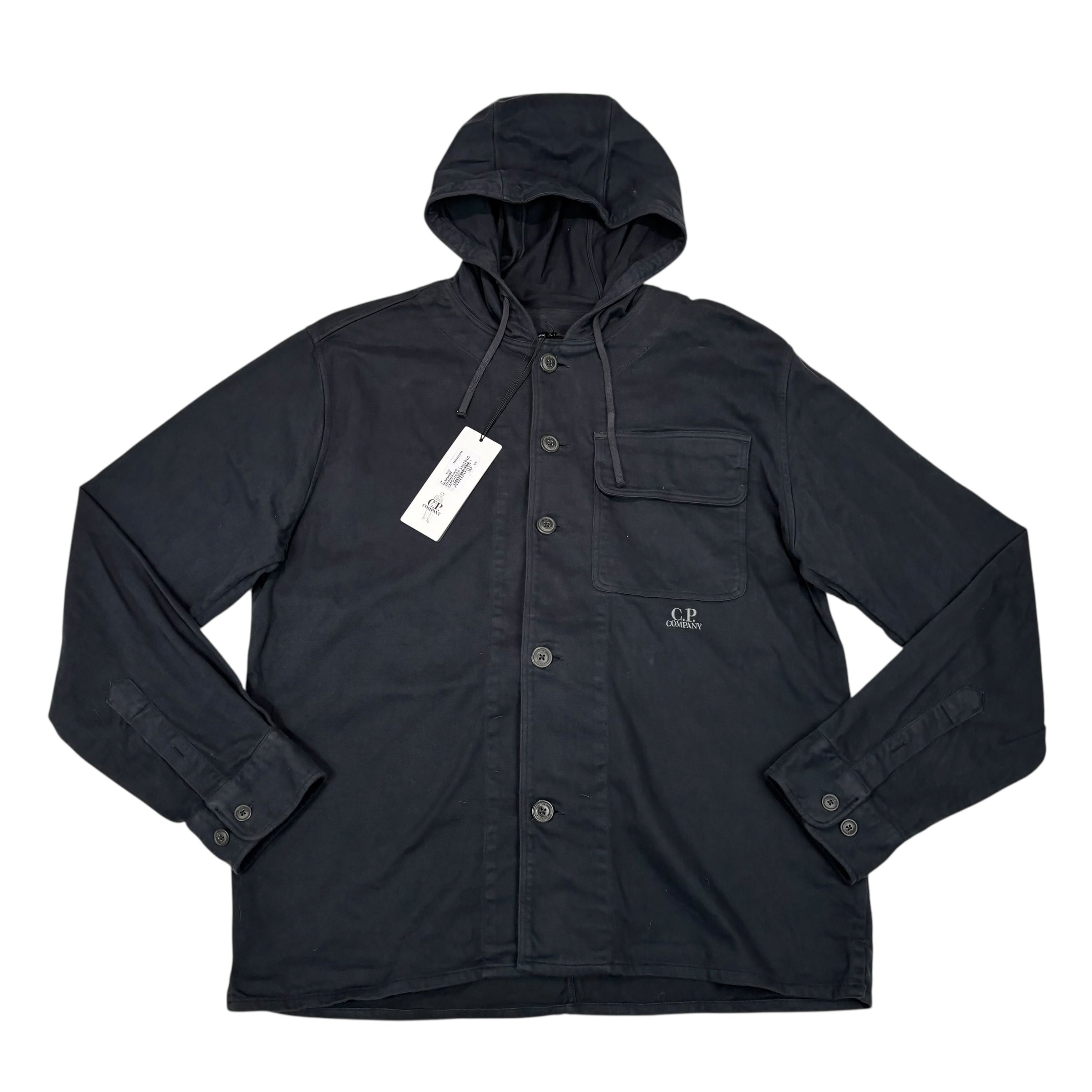 CP Company Navy Blue Spell Out Hooded Button Up Jacket