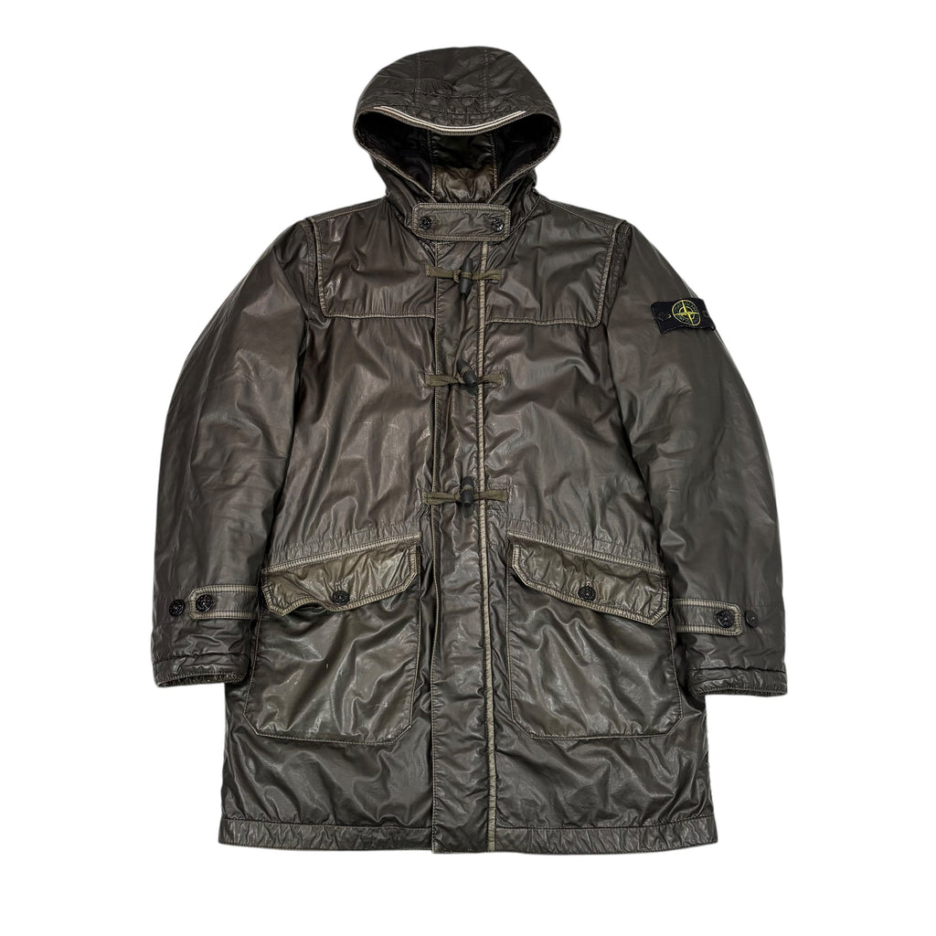 Stone Island Brown Mussola Gommata Compass Patch Long Line Jacket