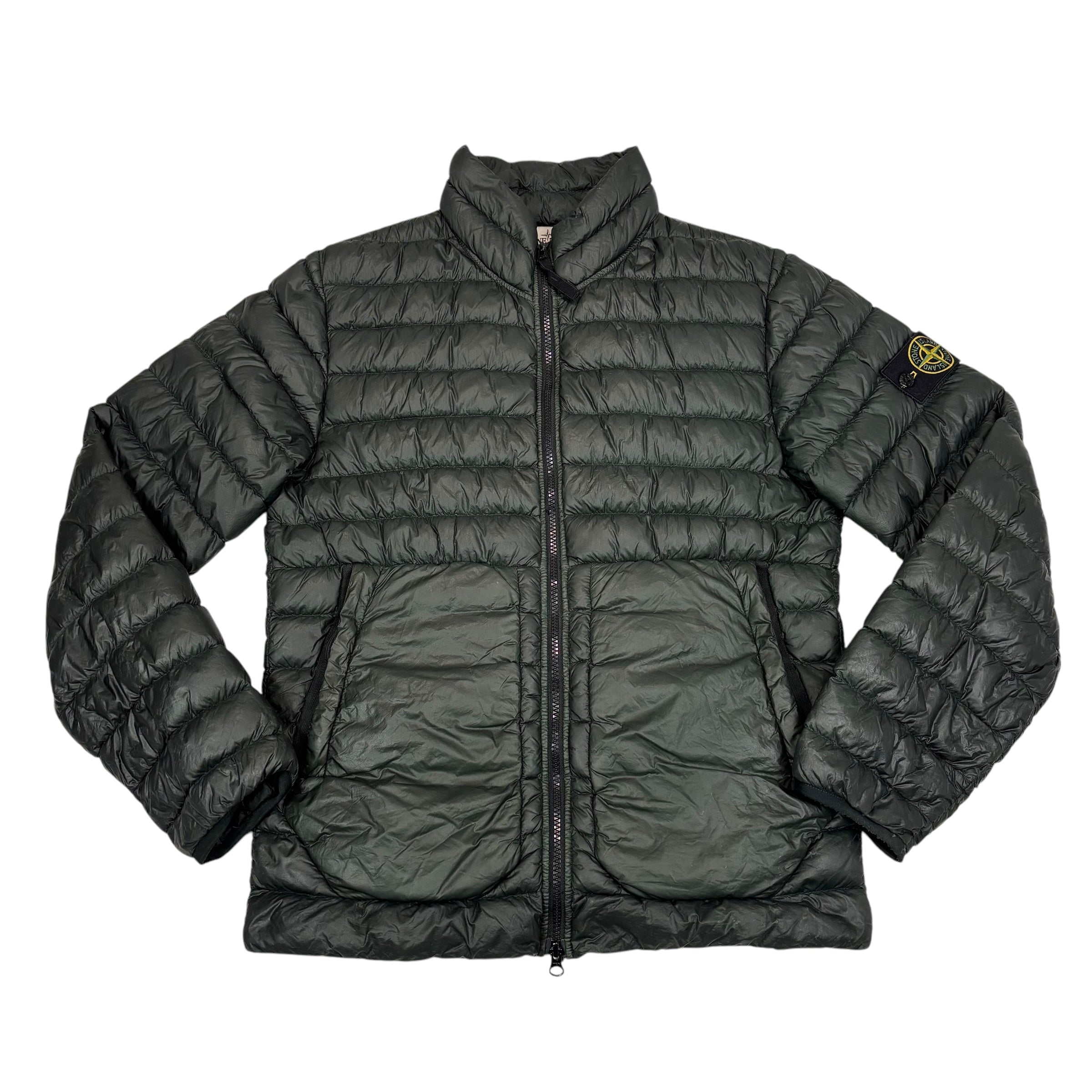 Stone Island Green Garment Dyed Micro Yarn Down Compass Patch Jacket