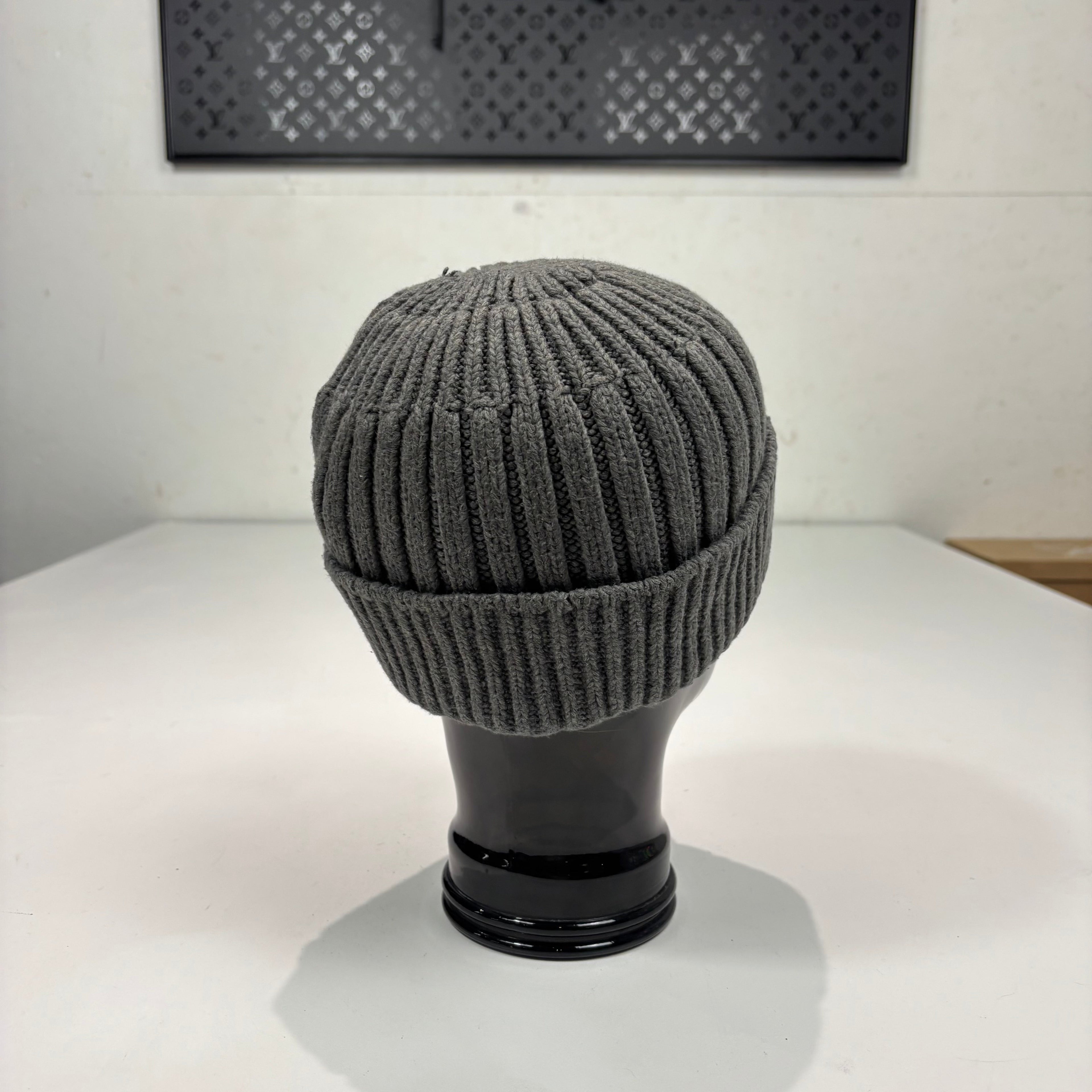 Stone Island Grey Patch Logo Cotton Beanie