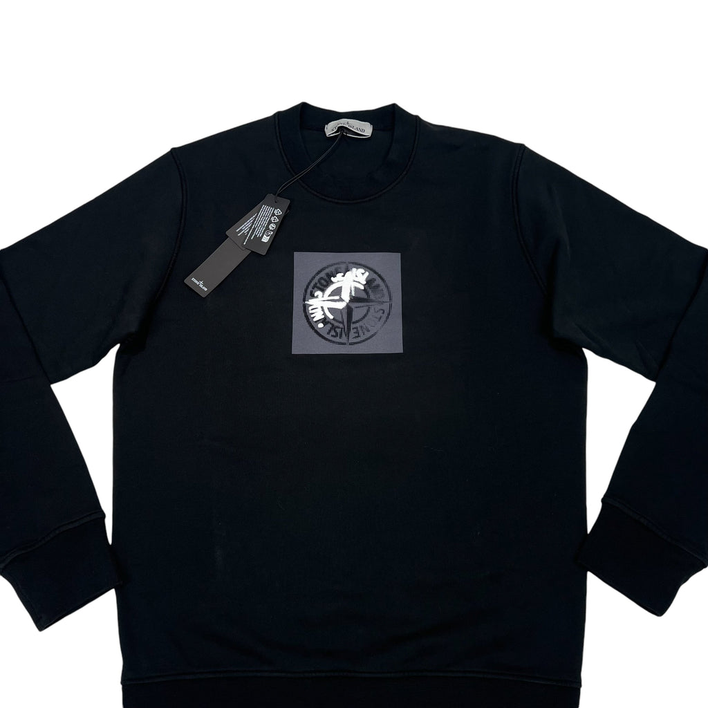 Stone Island Black Institutional One Badge Print Crewneck Jumper