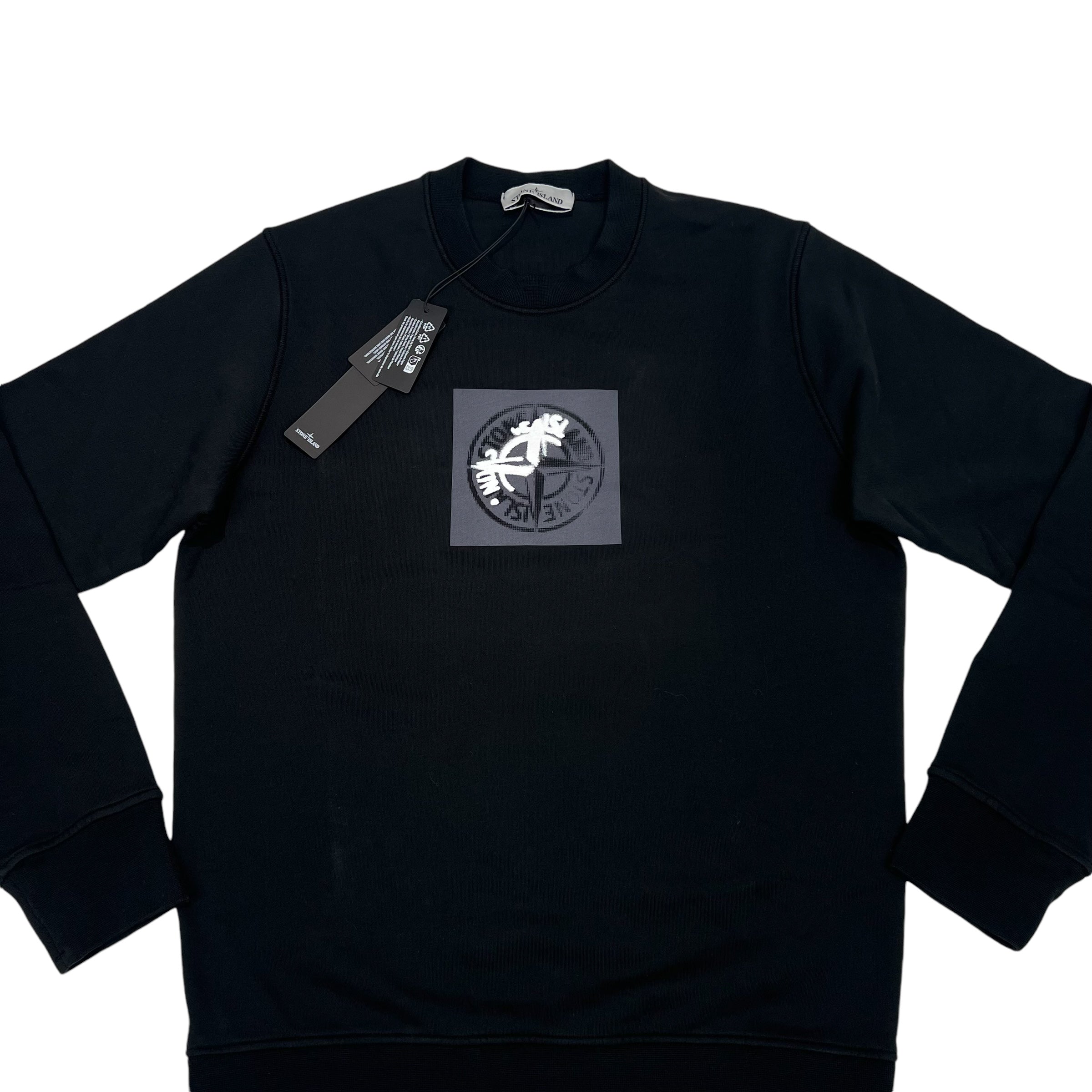 Stone Island Black Institutional One Badge Print Crewneck Jumper