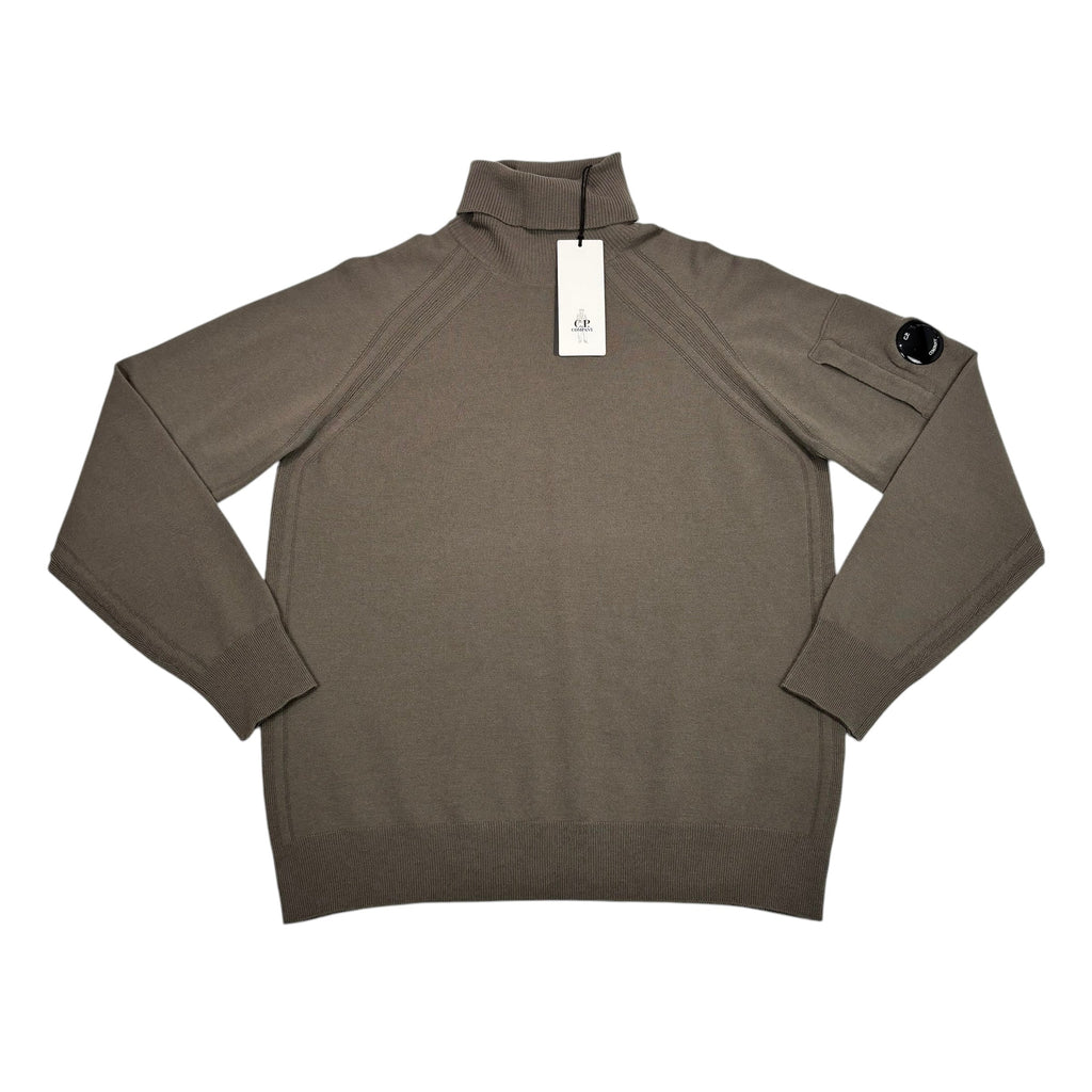 CP Company Walnut Green Cotton Turtle Neck Jumper