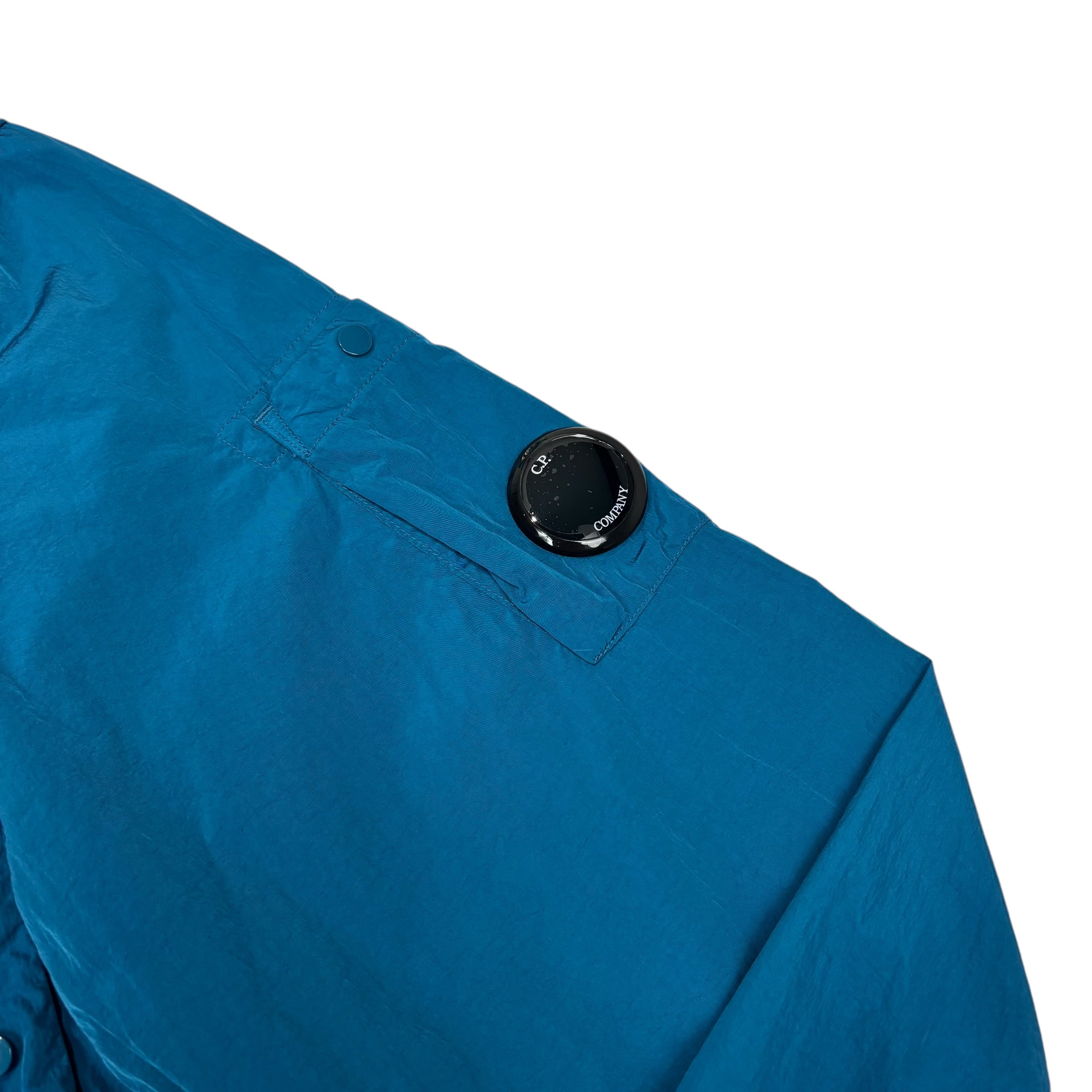 CP Company Blue Nylon Chrome-R Single Goggle Garment Dyeing Overshirt Jacket