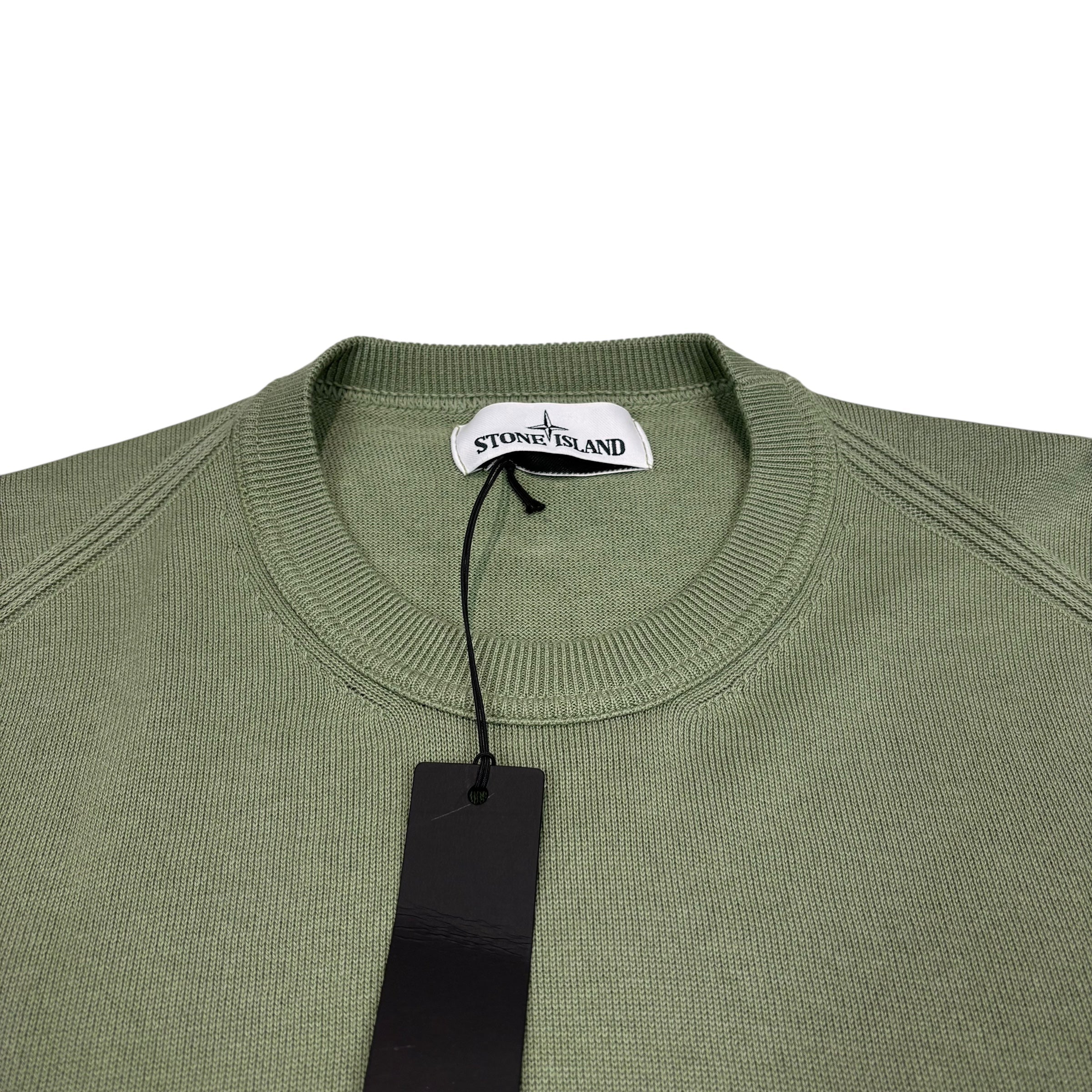 Stone Island Green Lightweight Cotton Compass Patch Crewneck Jumper