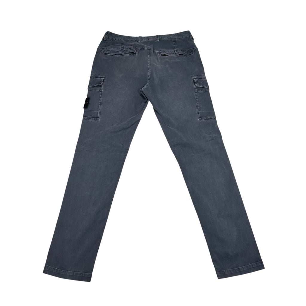 Stone Island Blue Brushed Cotton Button-Pocket Cargo Trousers