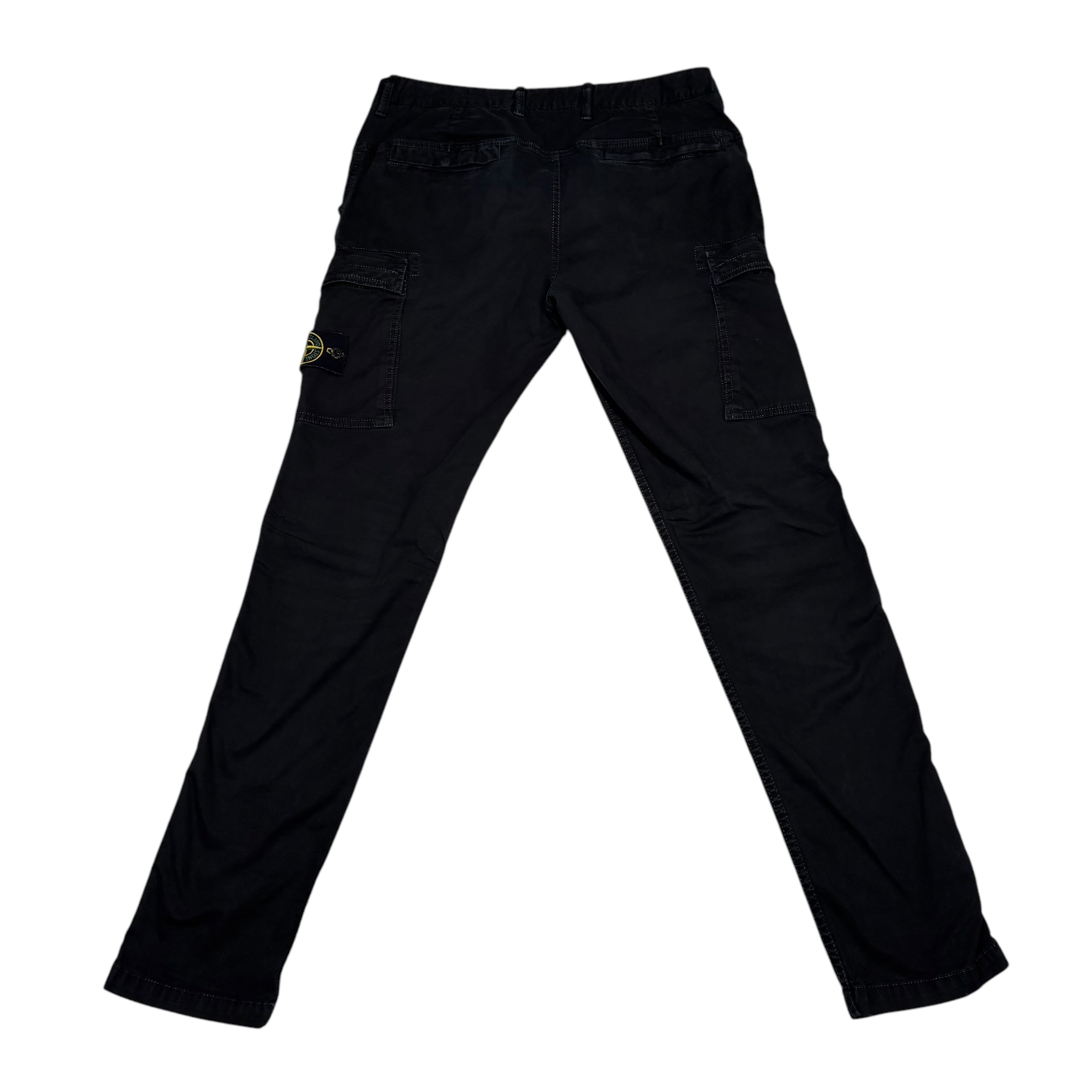 Stone Island Black Brushed Cotton Compass-Parch Button Pocket Cargo Trousers