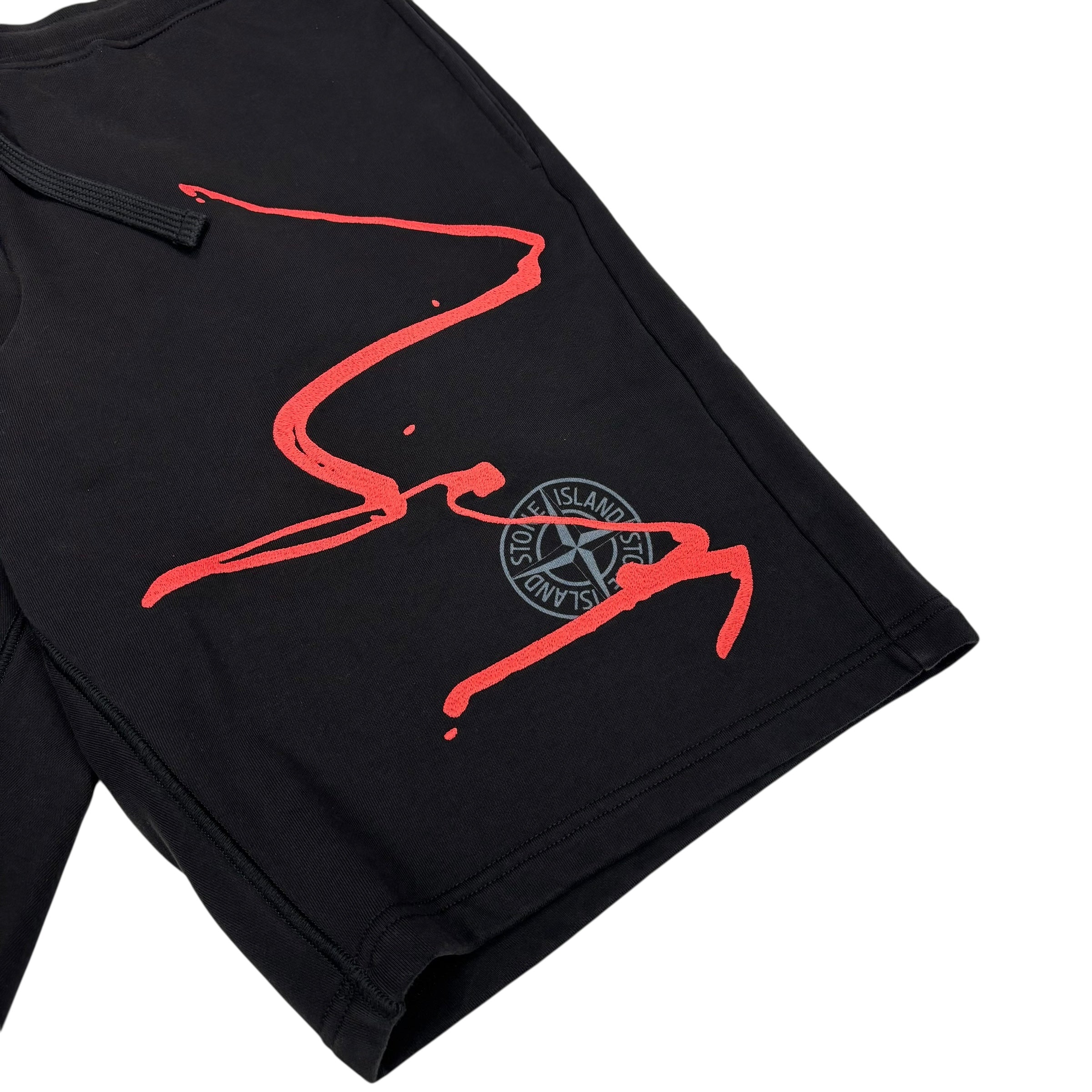 Stone Island Black Bermuda Red Detail Embroidery Cotton Shorts