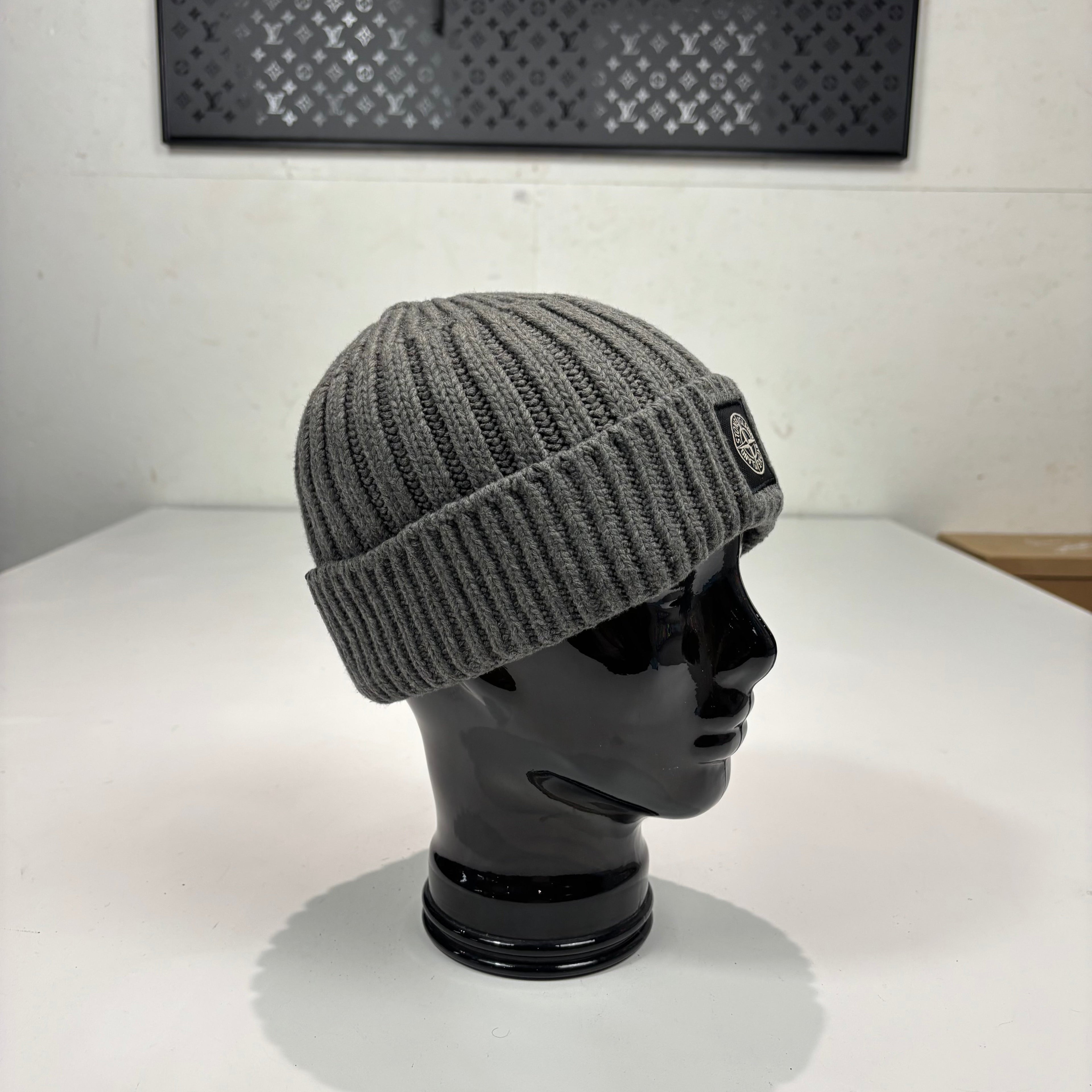 Stone Island Grey Patch Logo Cotton Beanie